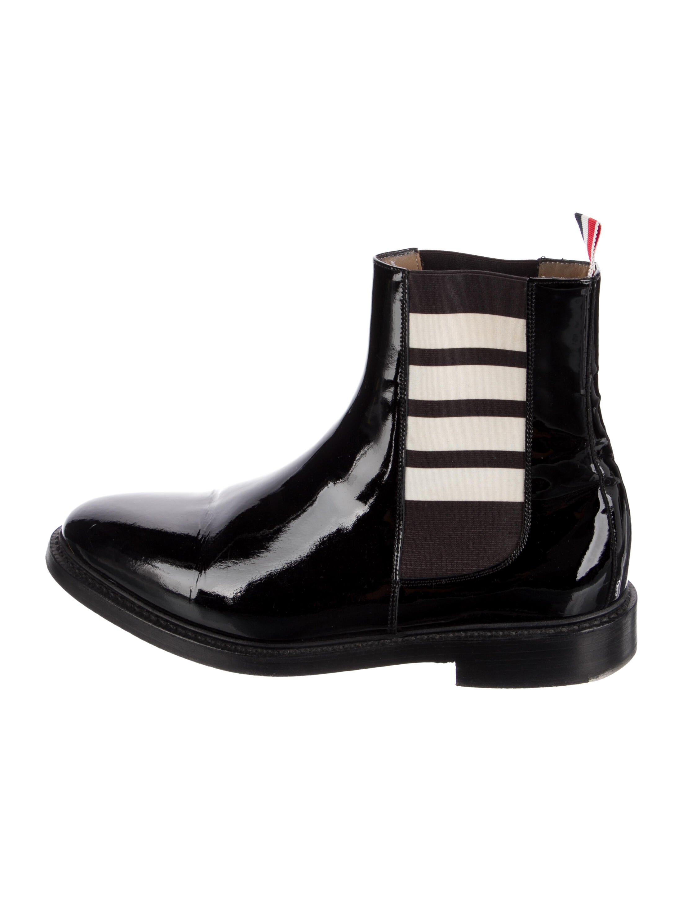 Thom Browne Patent Leather Striped Chelsea Boots