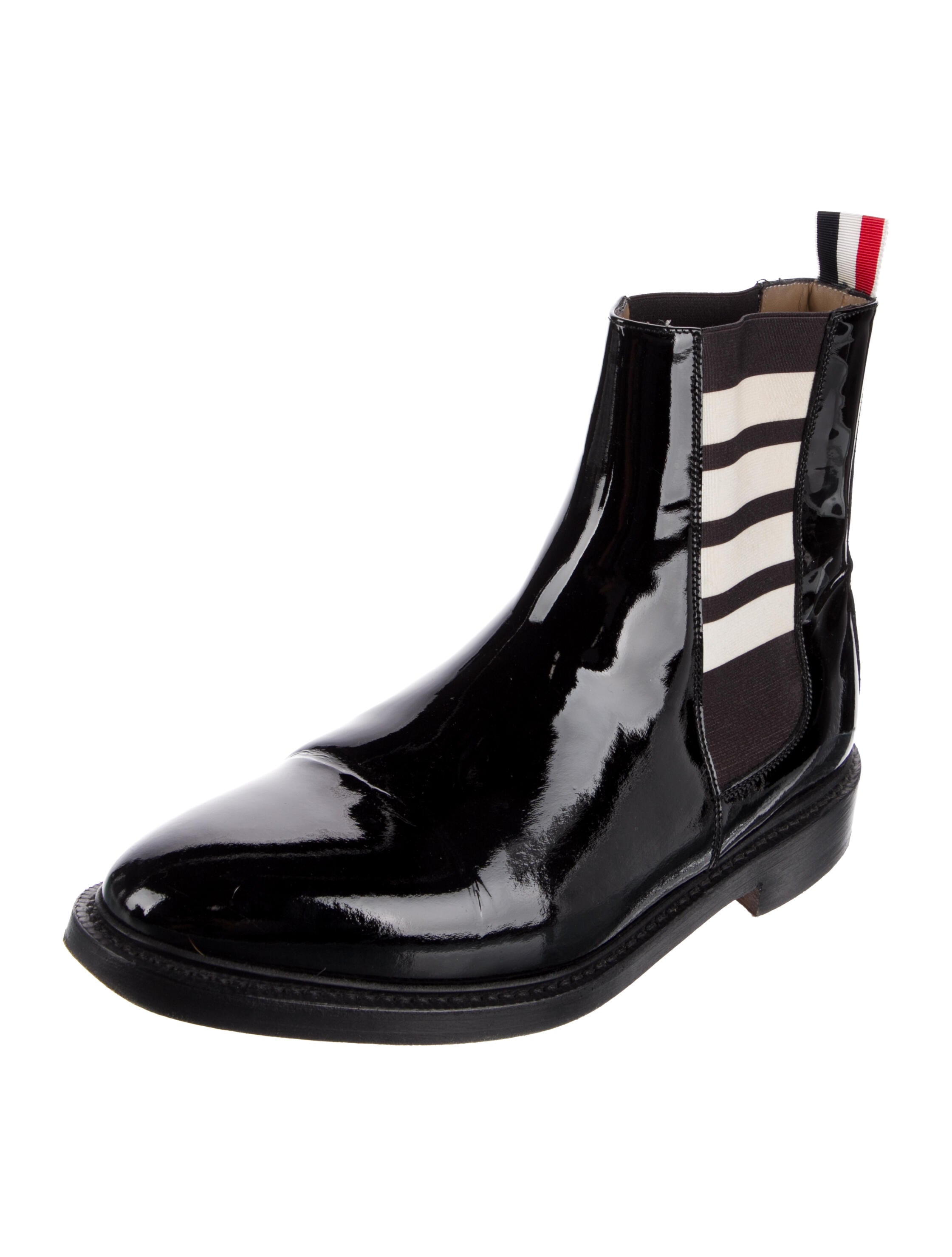 Thom Browne Patent Leather Striped Chelsea Boots
