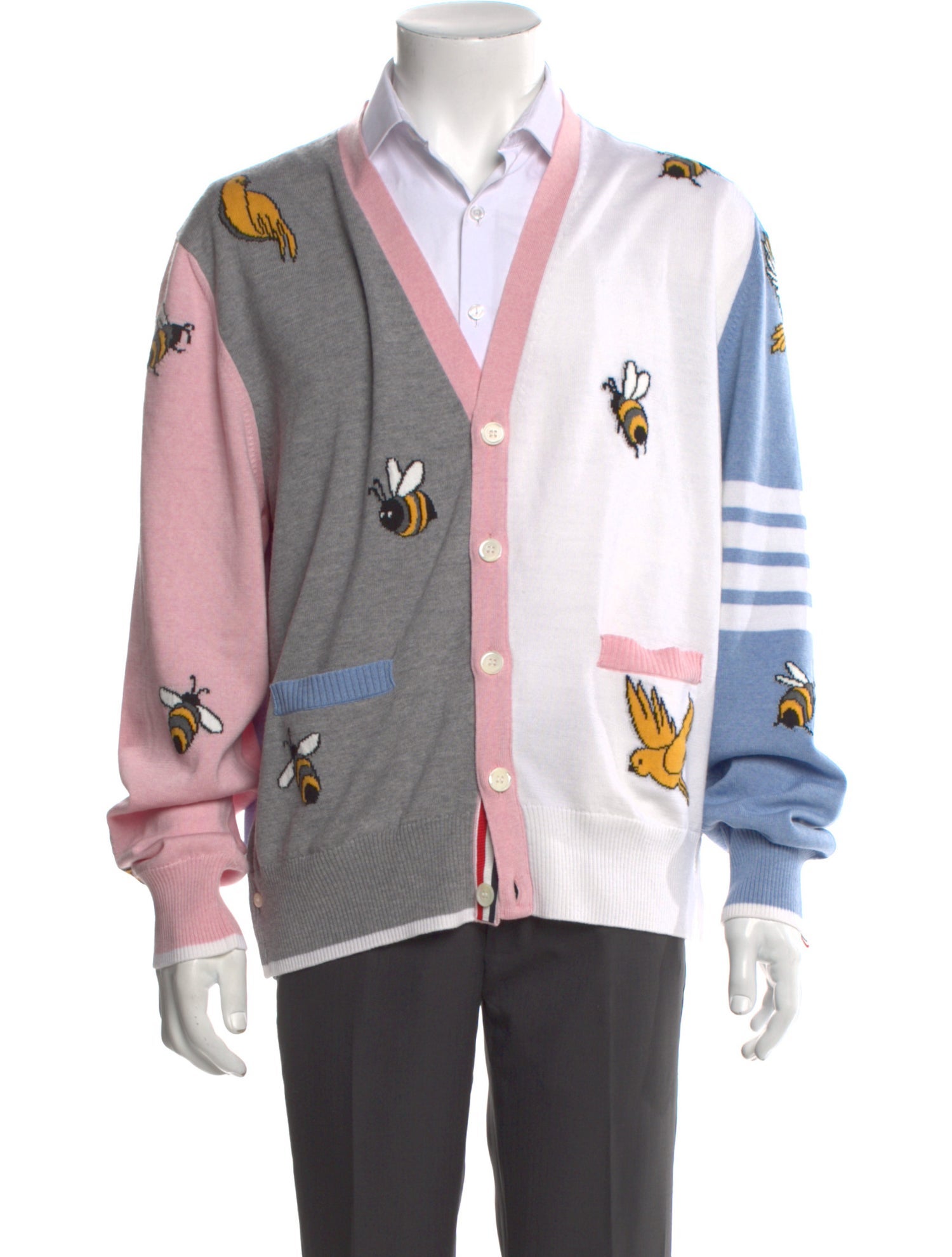 Thom Browne Fun Mix 4-Bar Bee Print Wool Cardigan w/ Tags