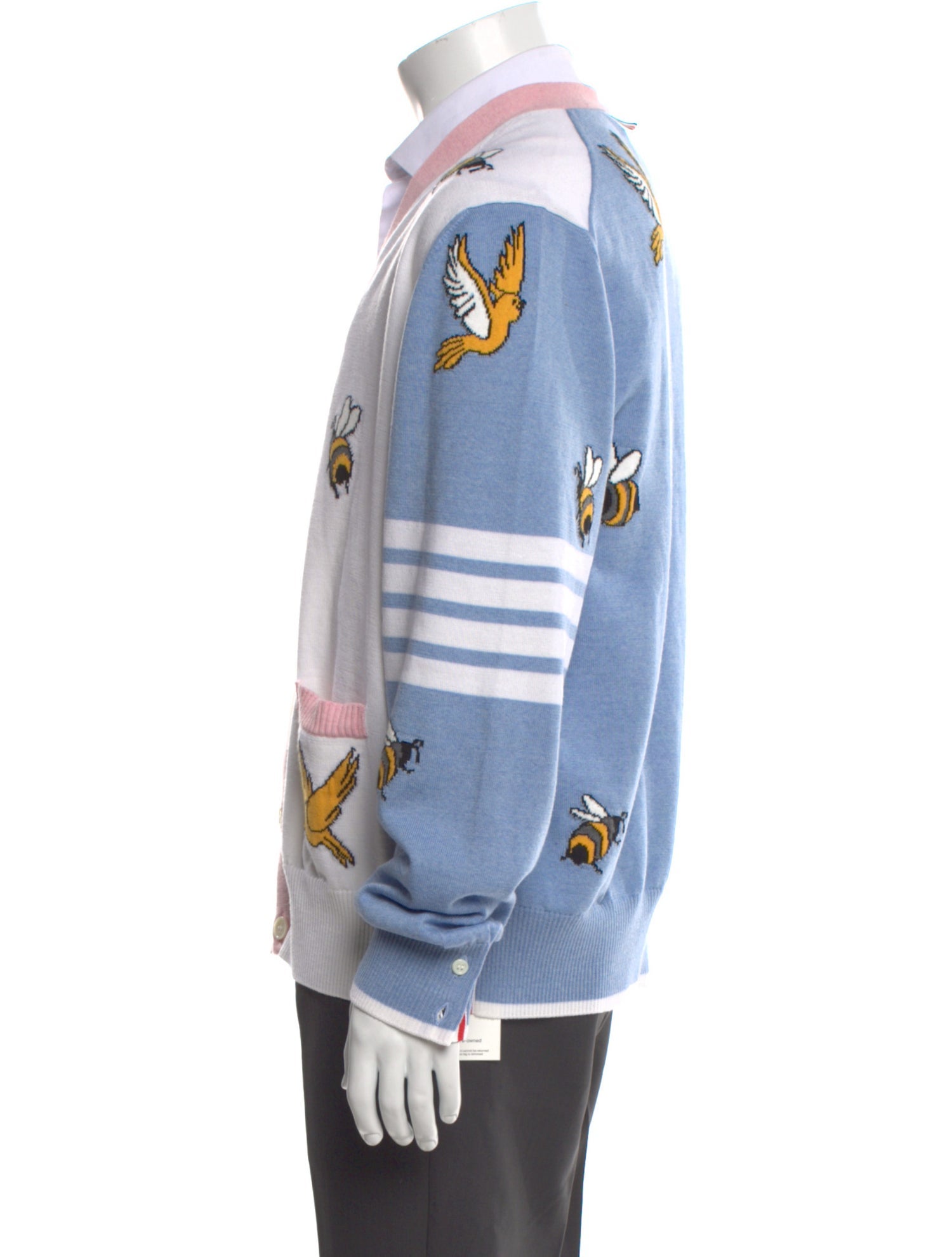 Thom Browne Fun Mix 4-Bar Bee Print Wool Cardigan w/ Tags