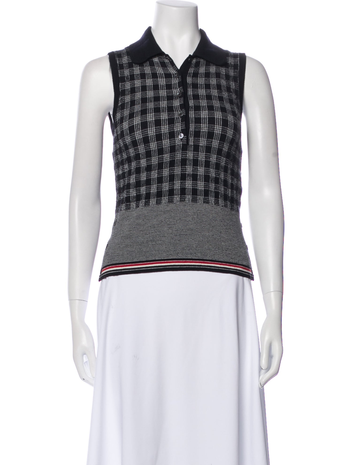 Thom Browne Merino Wool Plaid Print Top