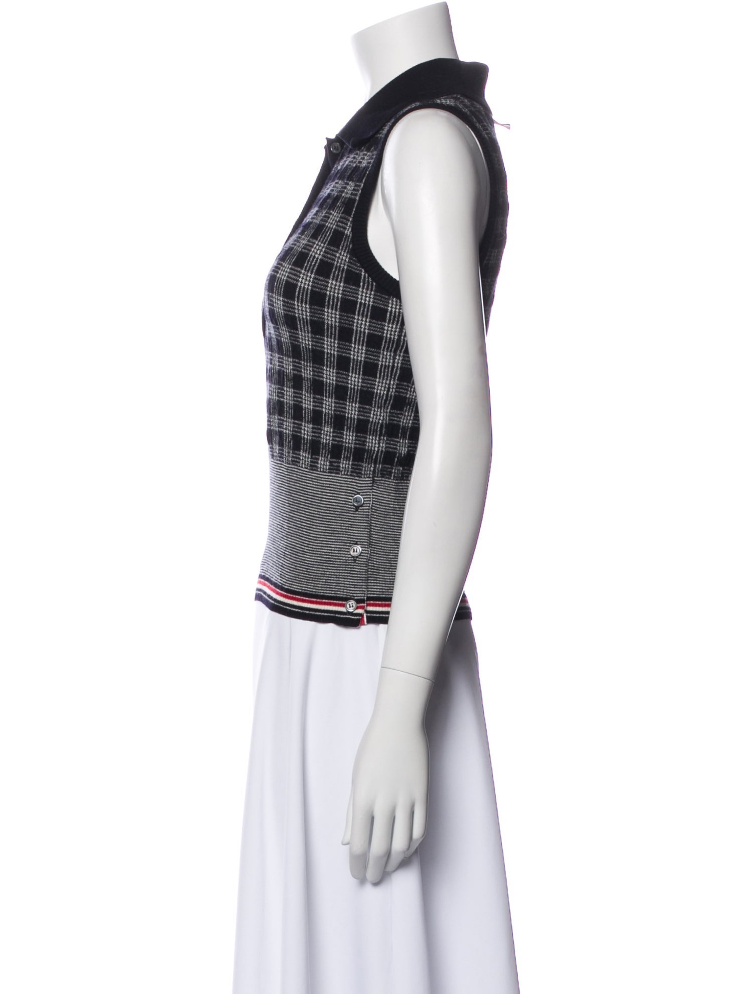 Thom Browne Merino Wool Plaid Print Top