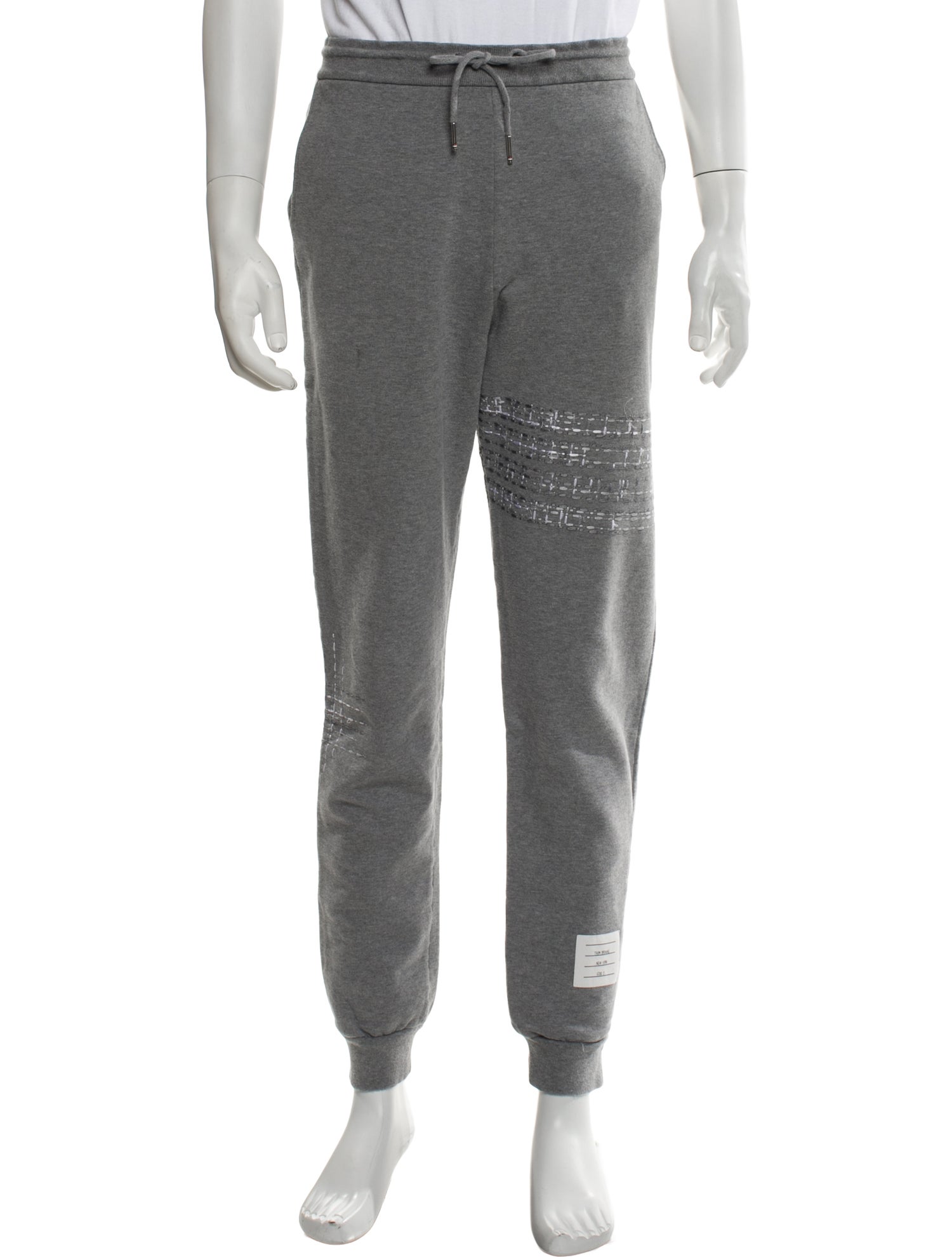 Thom Browne Loopback Mending 4-Bar Embroidered Accent Lounge Bottoms