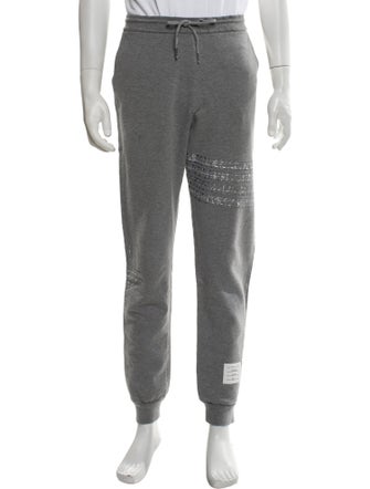 Thom Browne Loopback Mending 4-Bar Embroidered Accent Lounge Bottoms