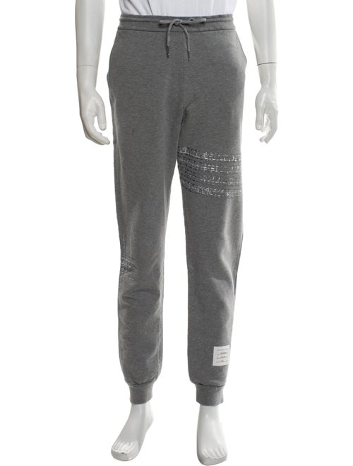 Thom Browne Loopback Mending 4-Bar Embroidered Accent Lounge Bottoms