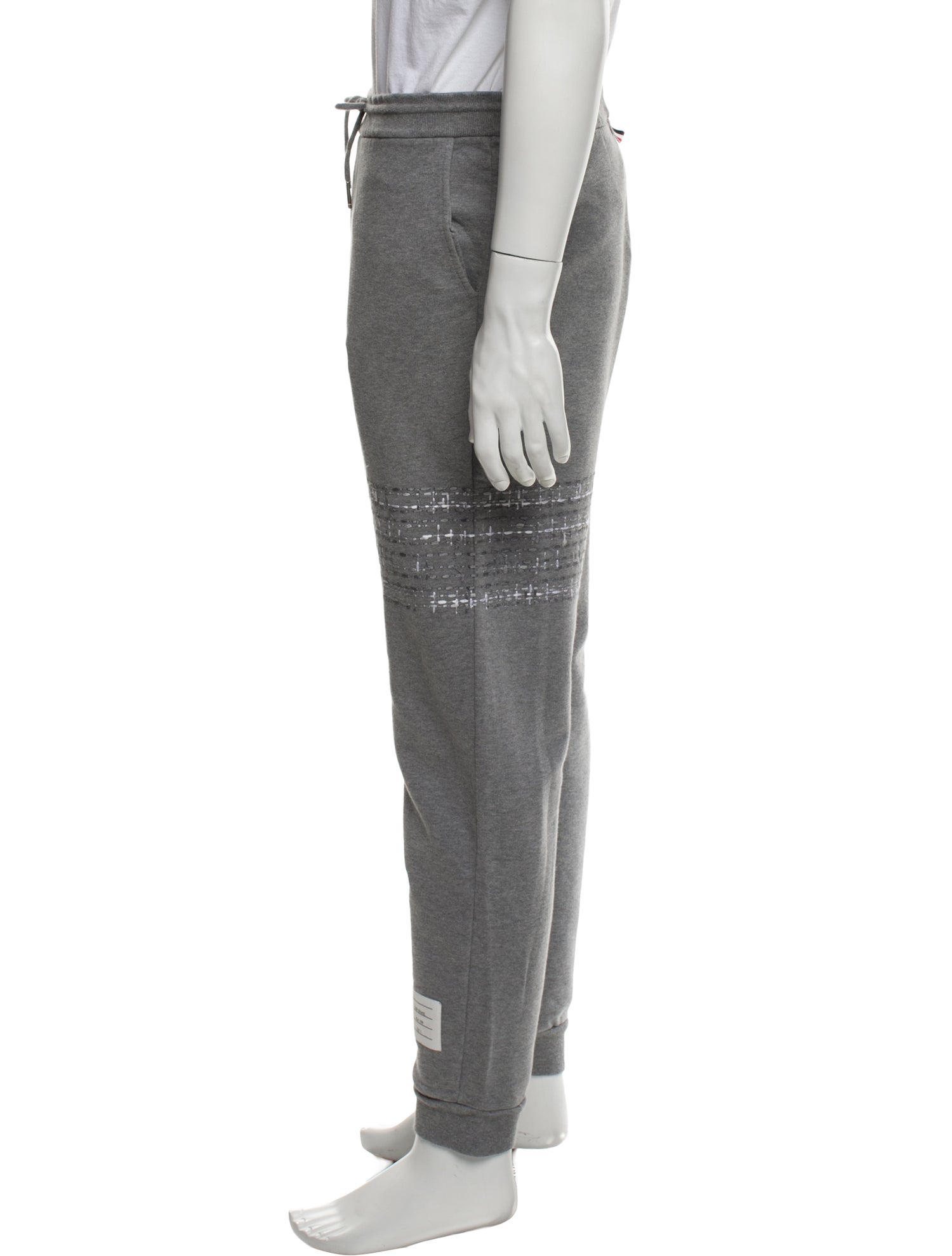 Thom Browne Loopback Mending 4-Bar Embroidered Accent Lounge Bottoms