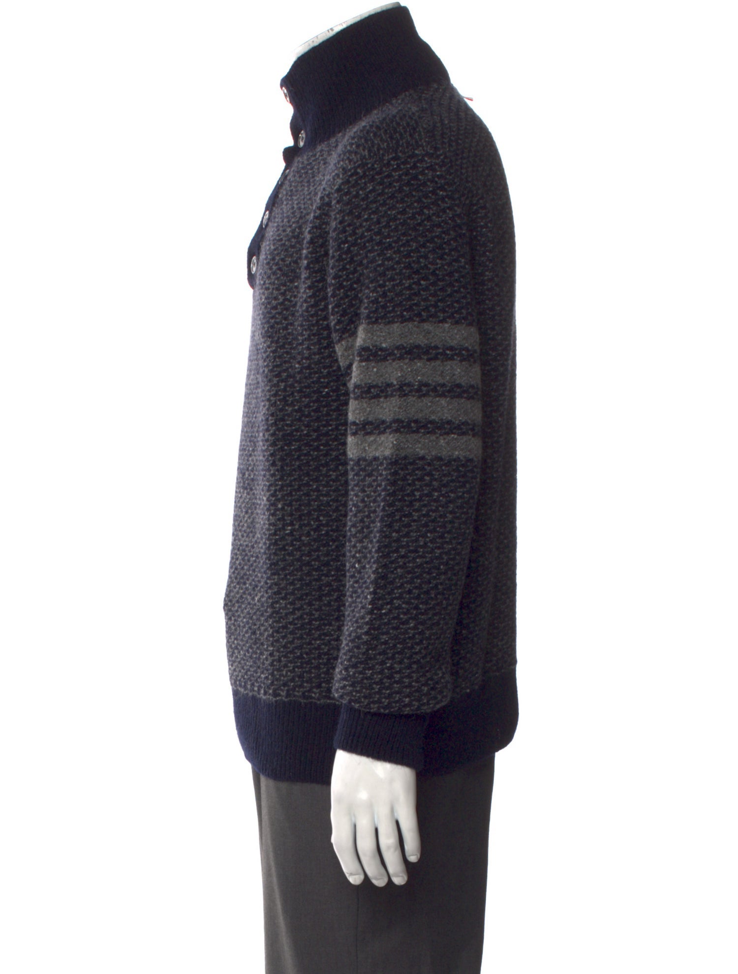 Thom Browne $ Bar Stripe Wool Polo Sweater