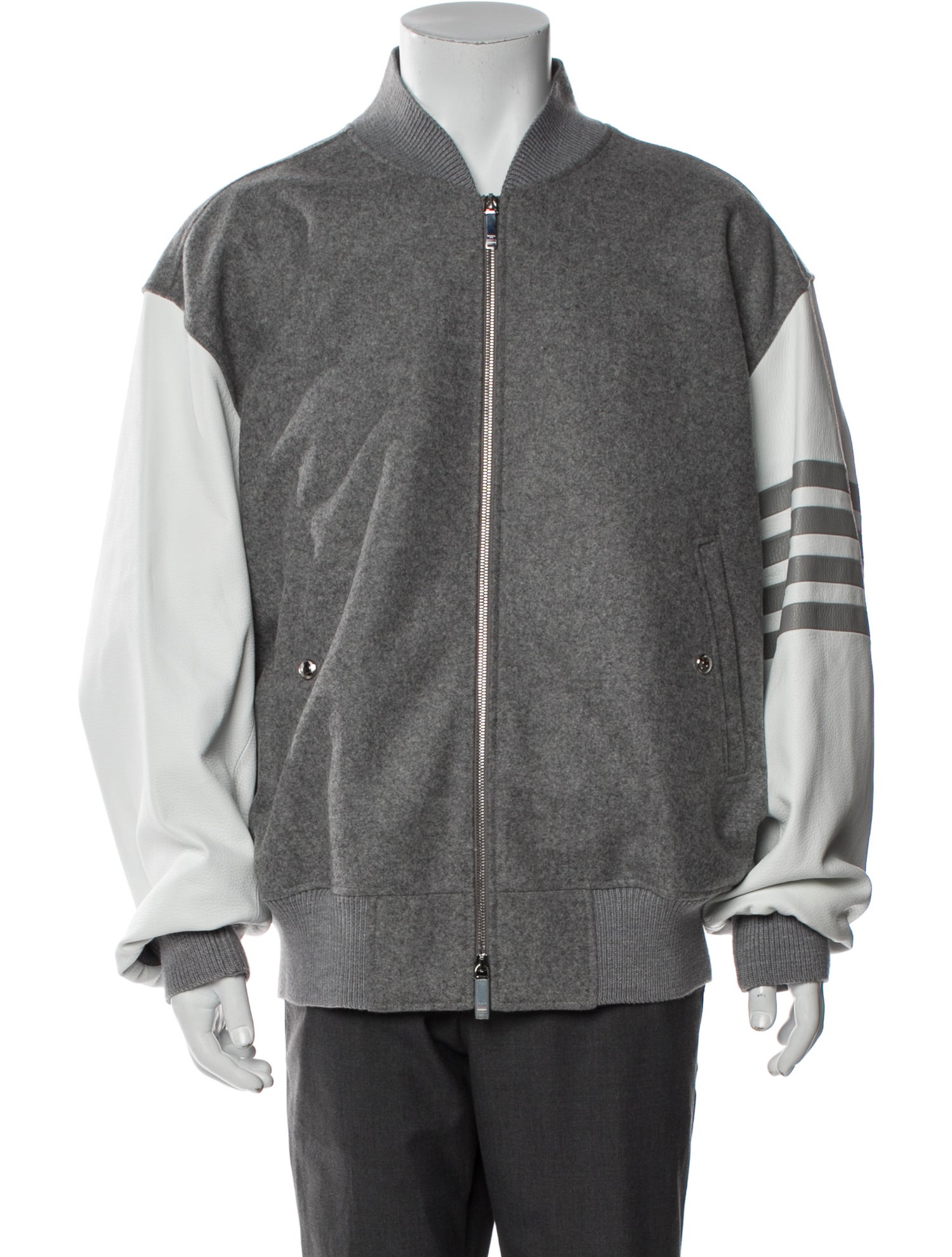 Thom Browne Wool Varsity 4-Bar Wool Bomber Jacket