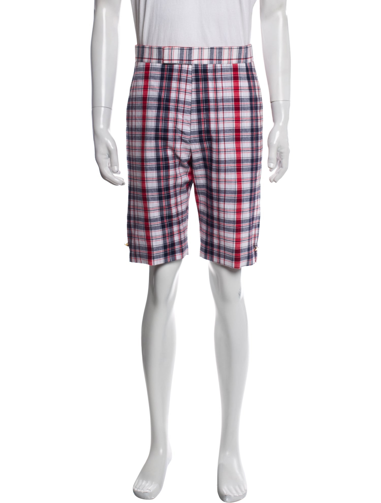 Thom Browne Plaid Print Flat Front Shorts w/ Tags