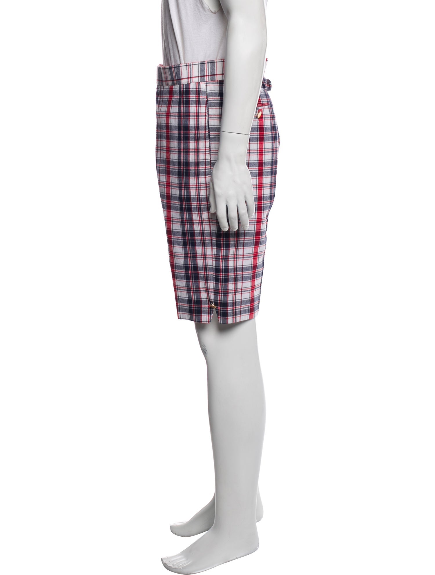 Thom Browne Plaid Print Flat Front Shorts w/ Tags