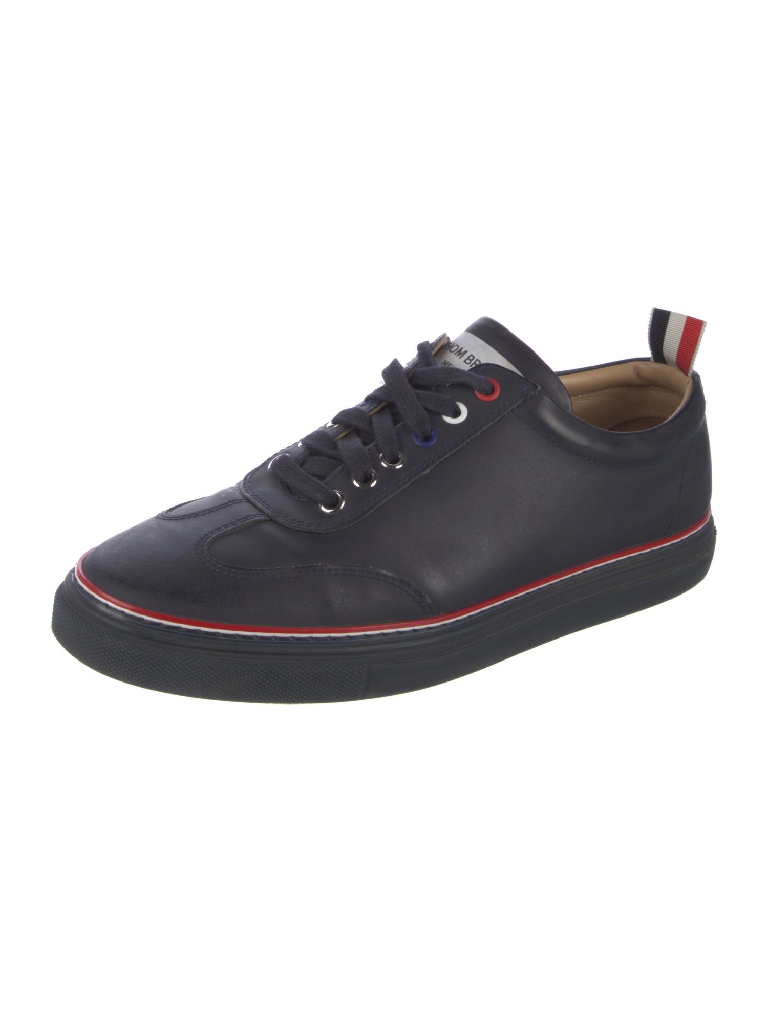 Thom Browne Leather Grosgrain Trim Sneakers