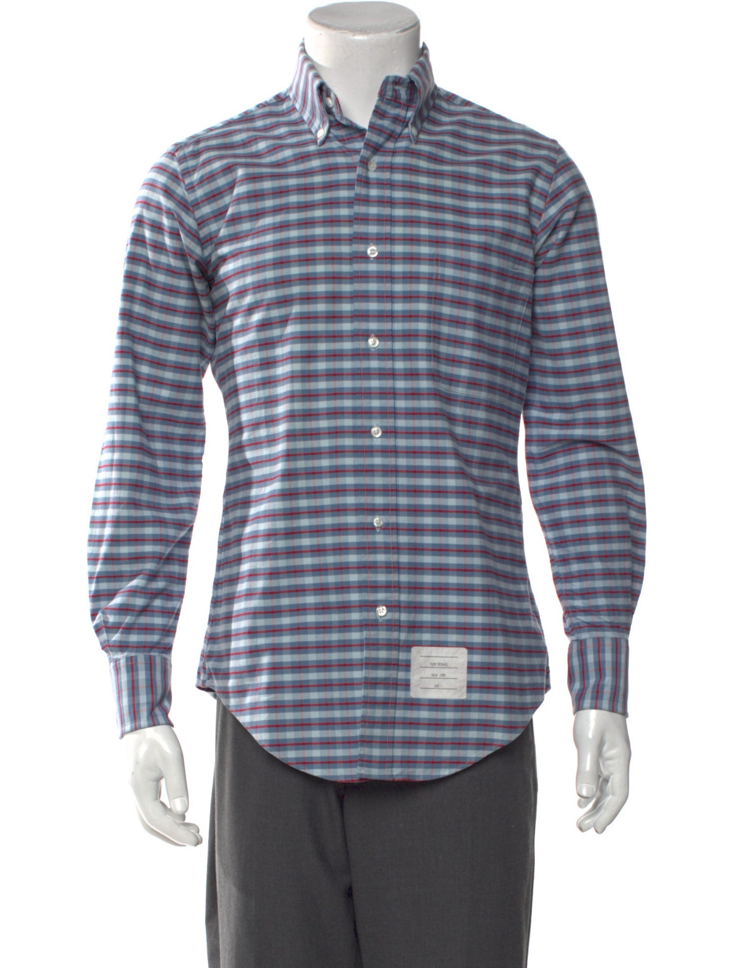 Thom Browne Plaid Print Long Sleeve Dress Shirt