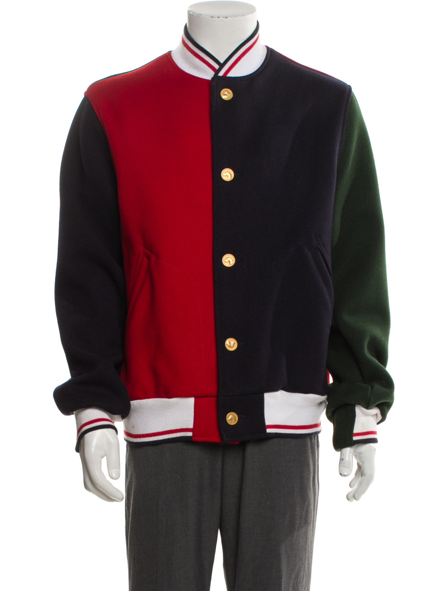 Thom Browne Wool Colorblock Pattern Varsity Jacket
