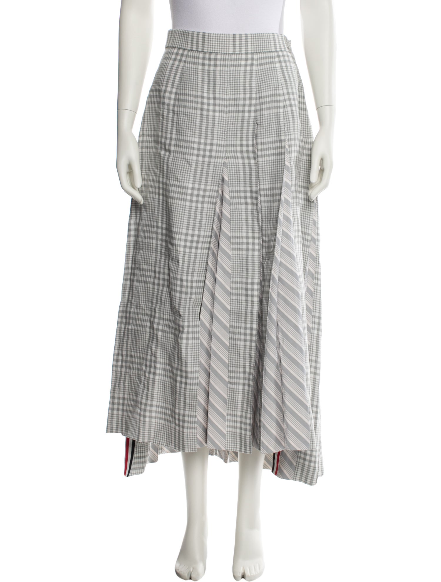 Thom Browne Plaid Print Midi Length Skirt