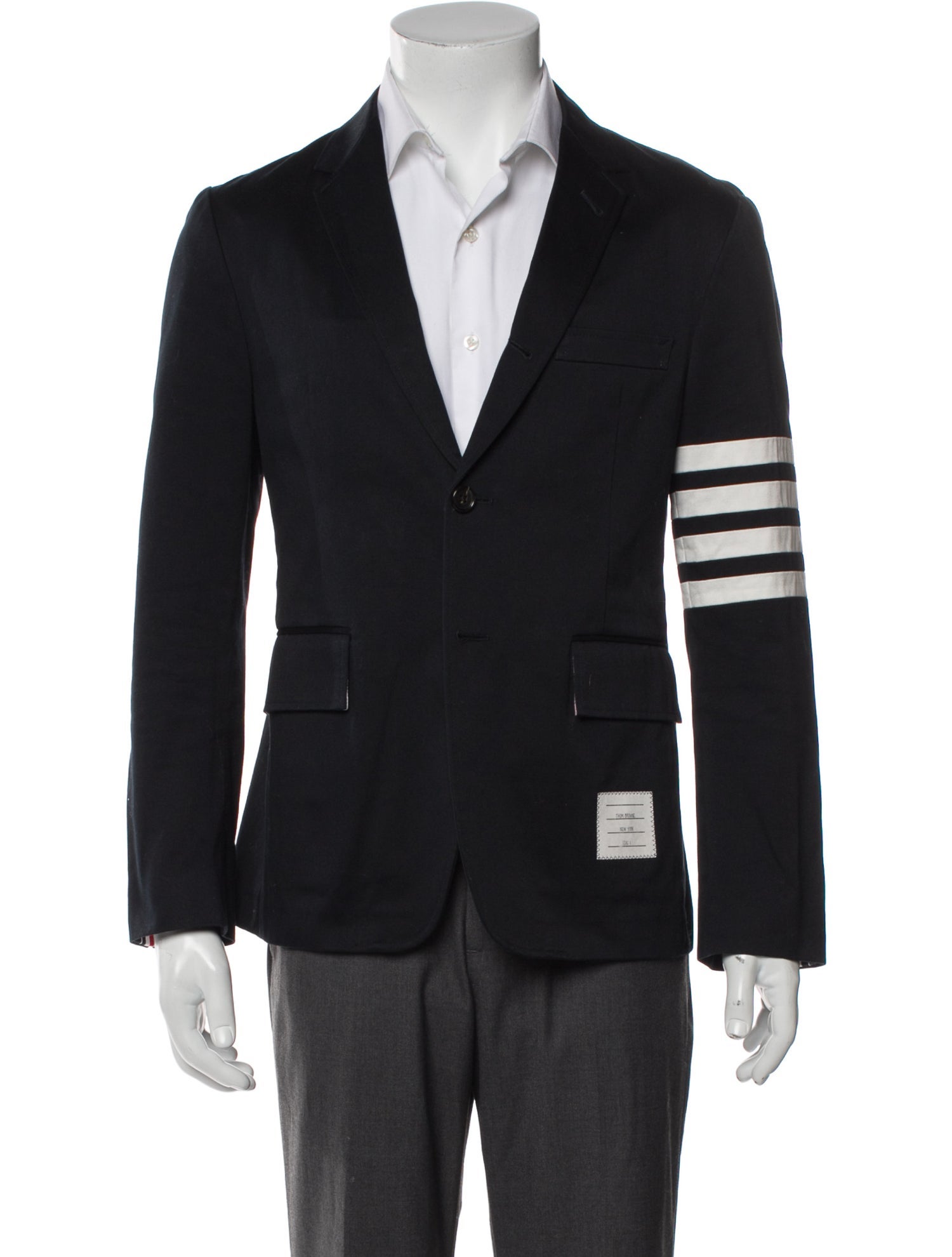 Thom Browne 4-Bar Striped Grosgrain Trim Blazer