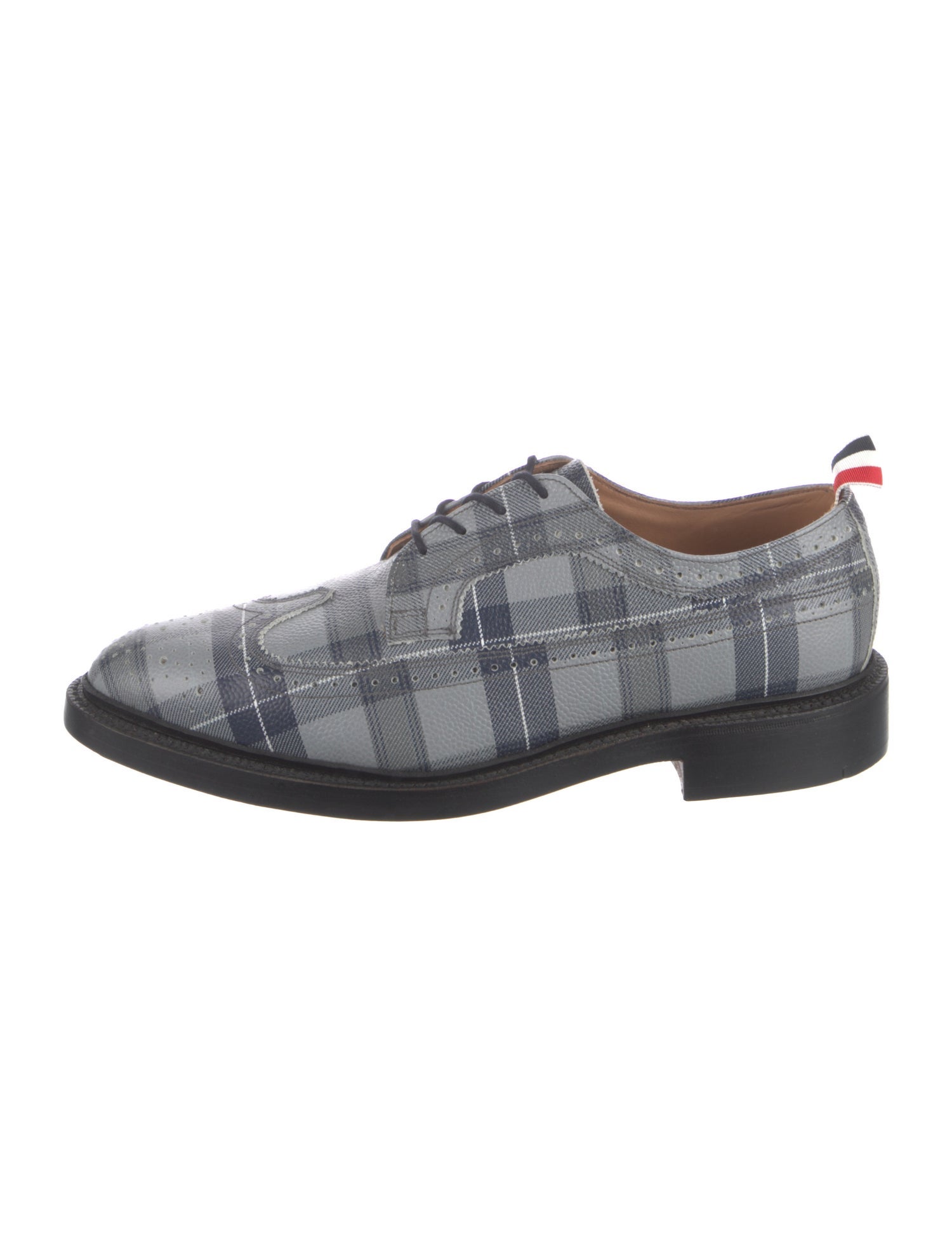 Thom Browne Leather Plaid Print Derby Shoes