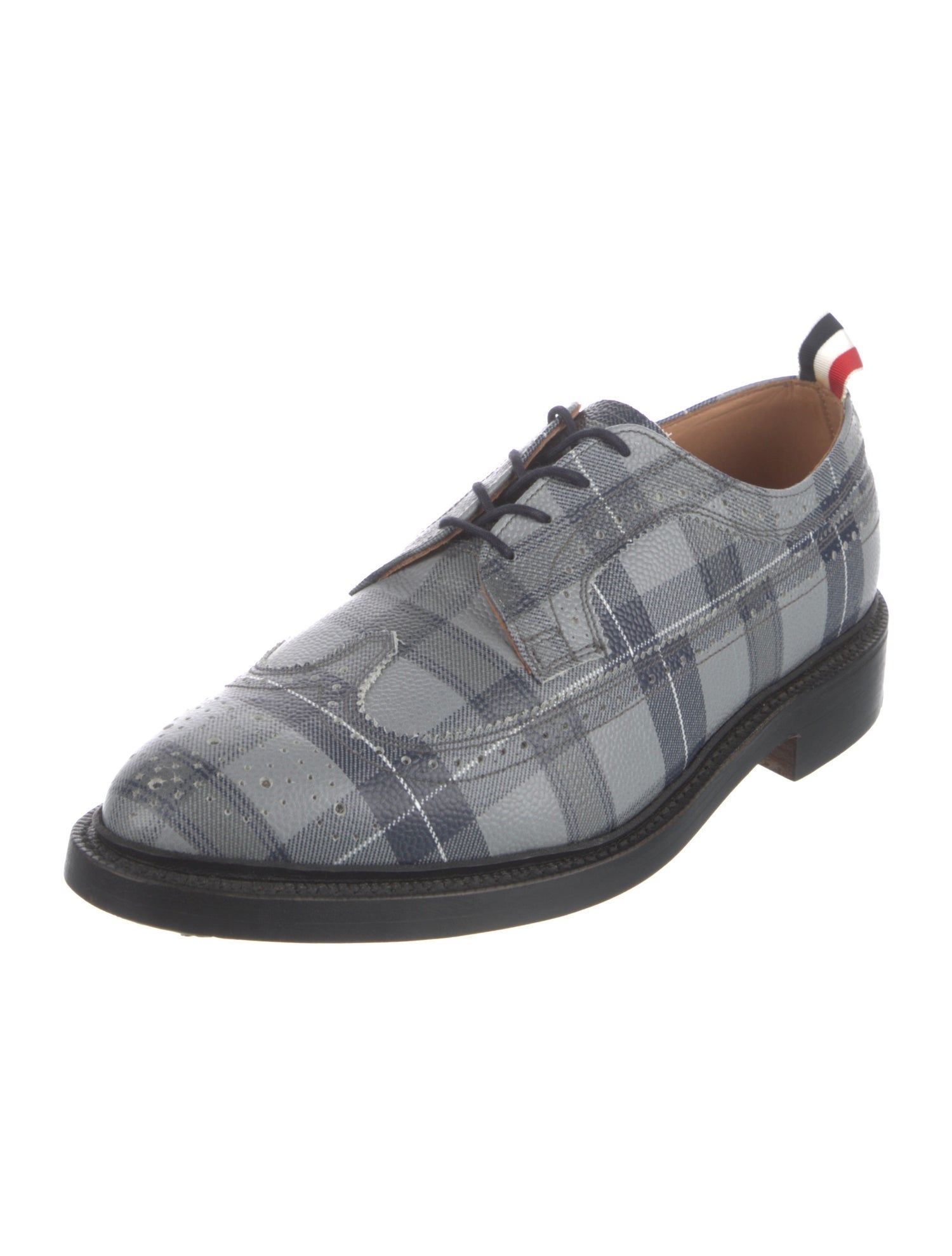 Thom Browne Leather Plaid Print Derby Shoes