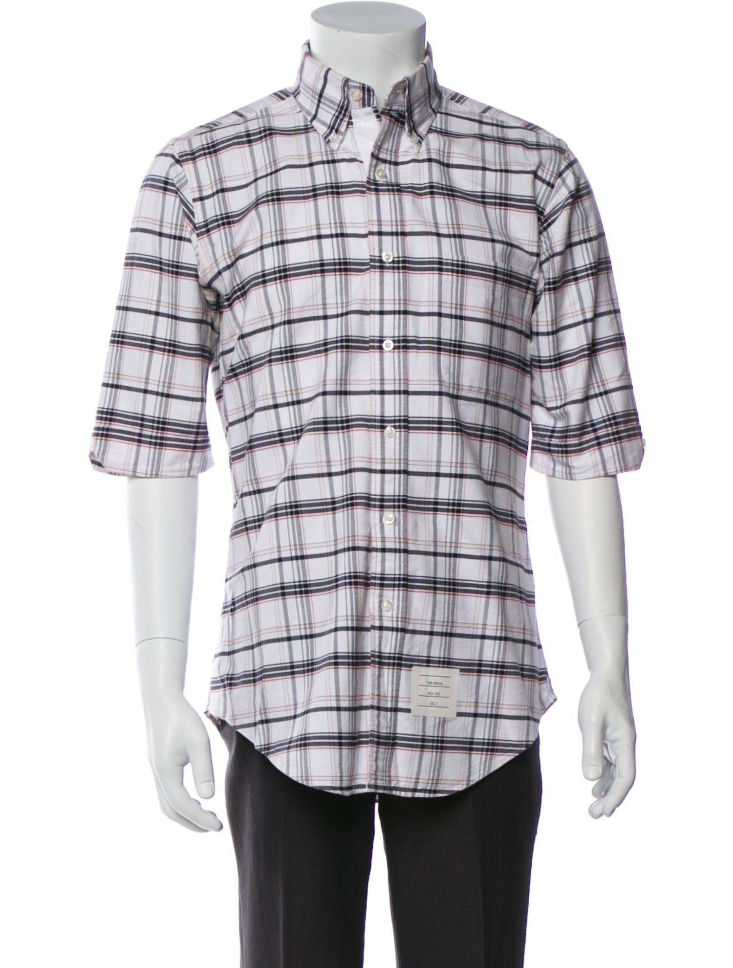 Thom Browne Plaid Print Short Sleeve Shirt