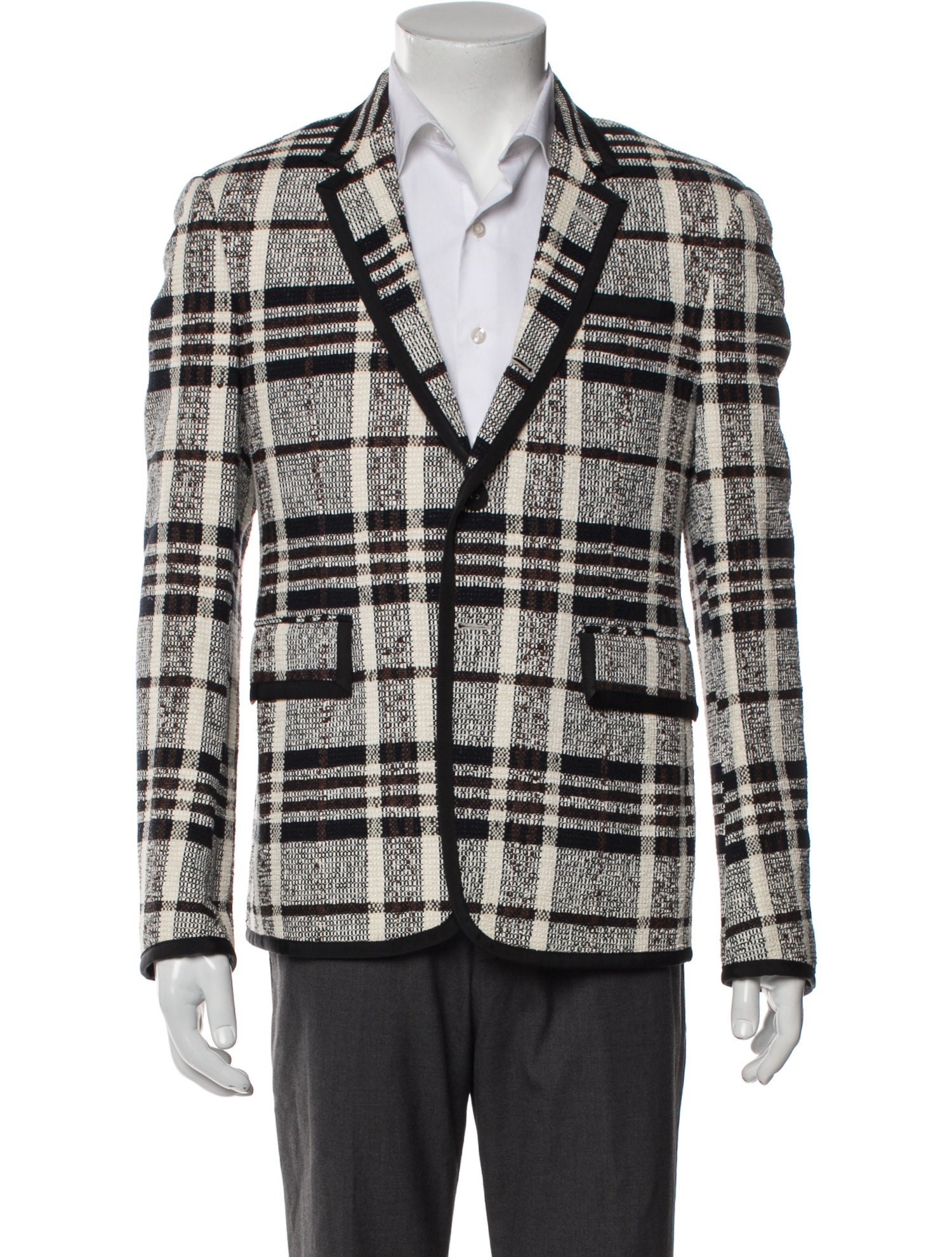Thom Browne Plaid Print Grosgrain Trim Blazer