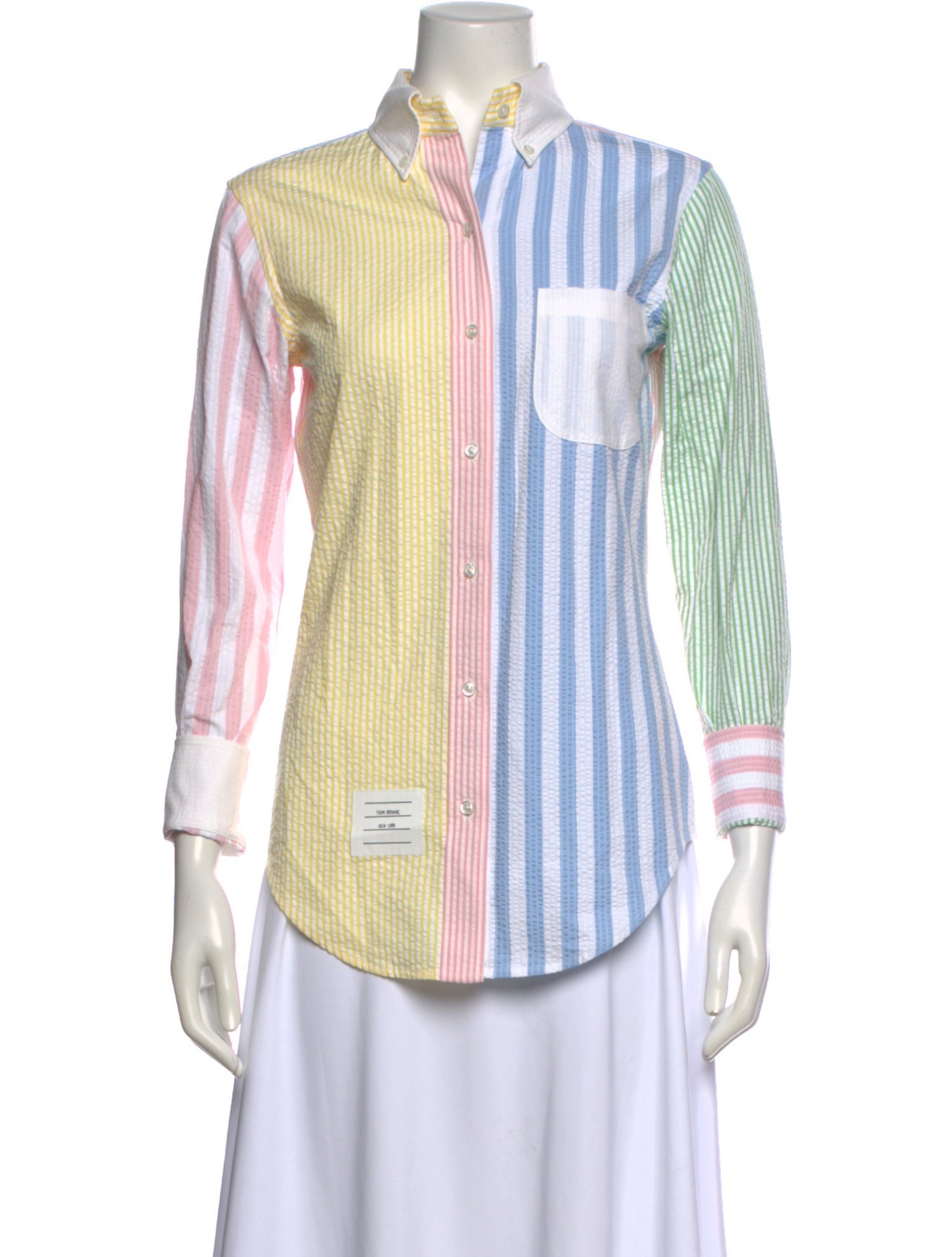 Thom Browne Fun-Mix Striped Button-Up Top
