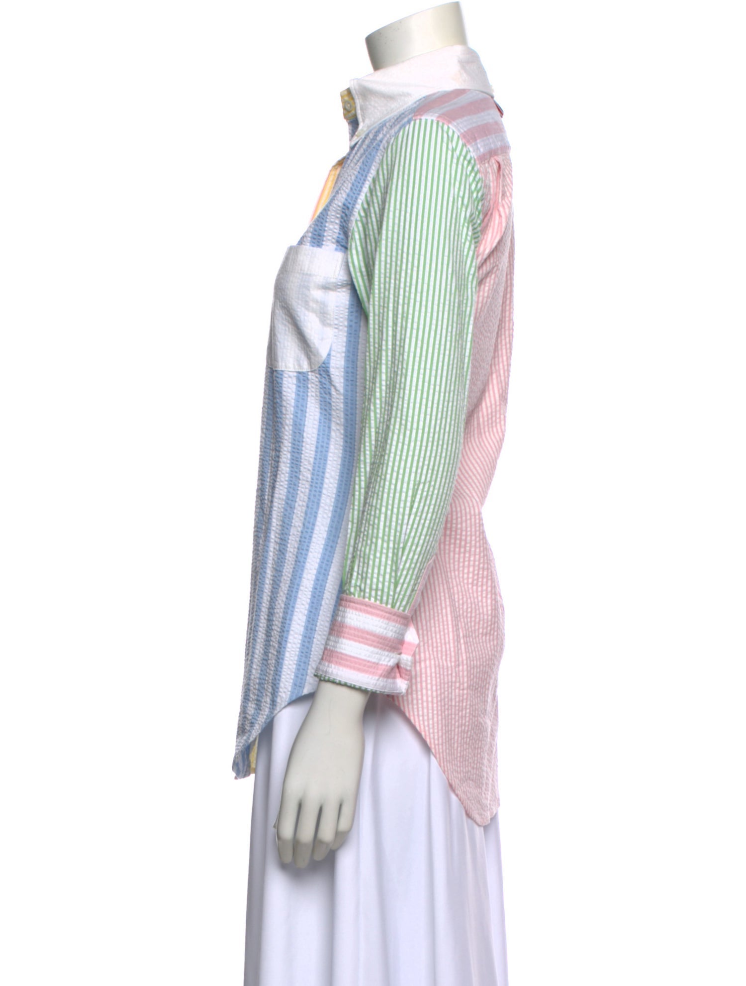 Thom Browne Fun-Mix Striped Button-Up Top