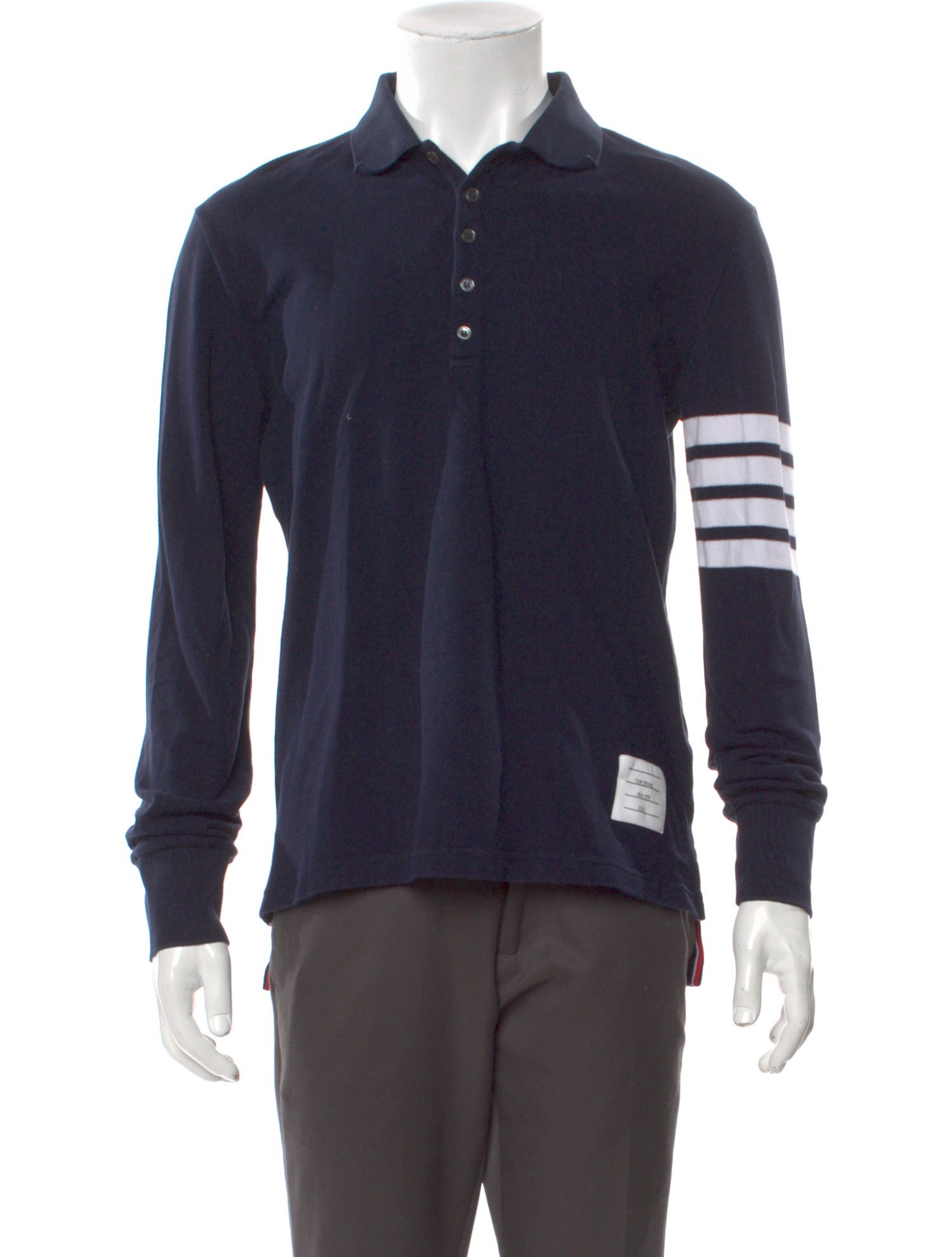 Thom Browne 4-Bar Striped Collar Polo Shirt