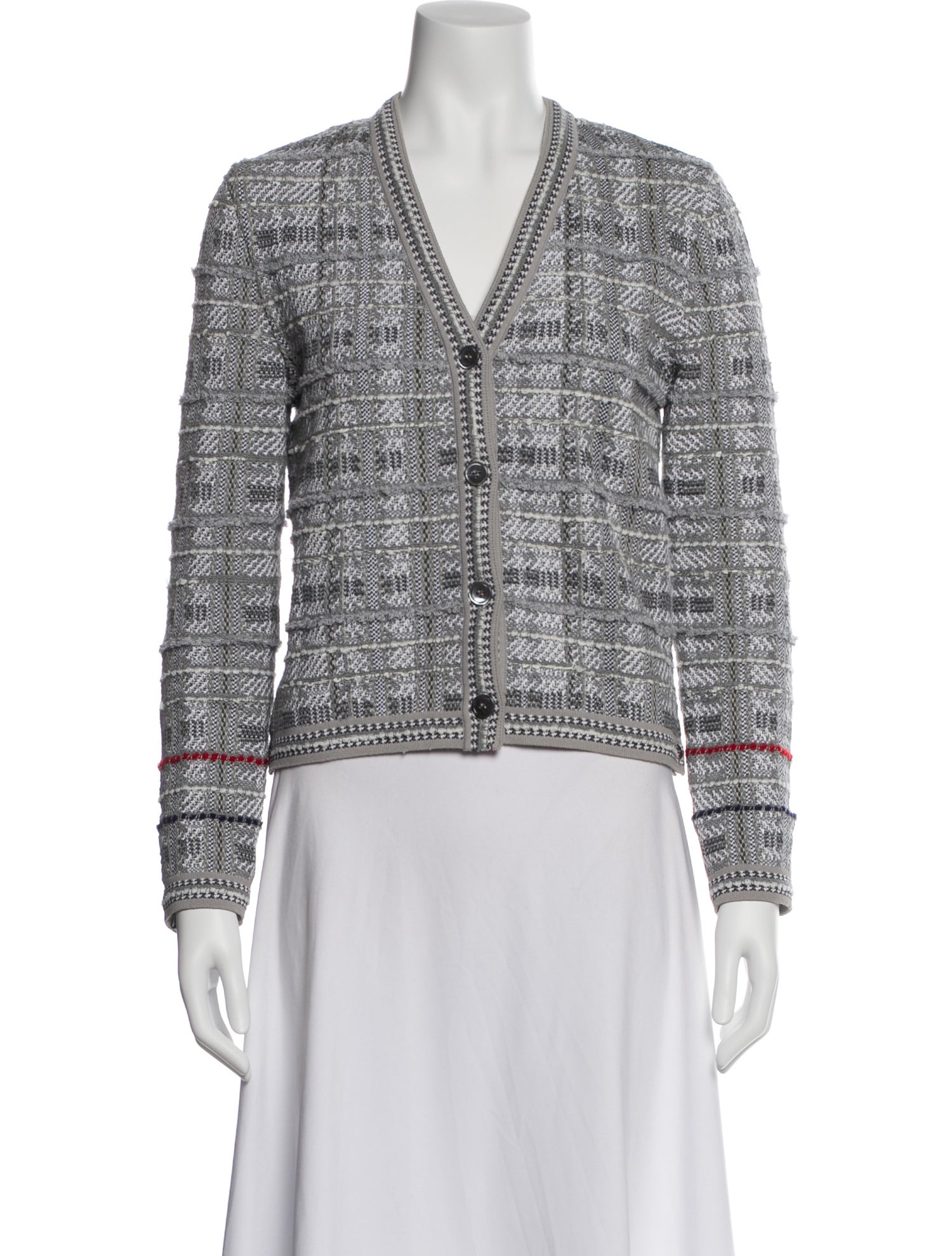 Thom Browne Tweed Pattern V-Neck Sweater