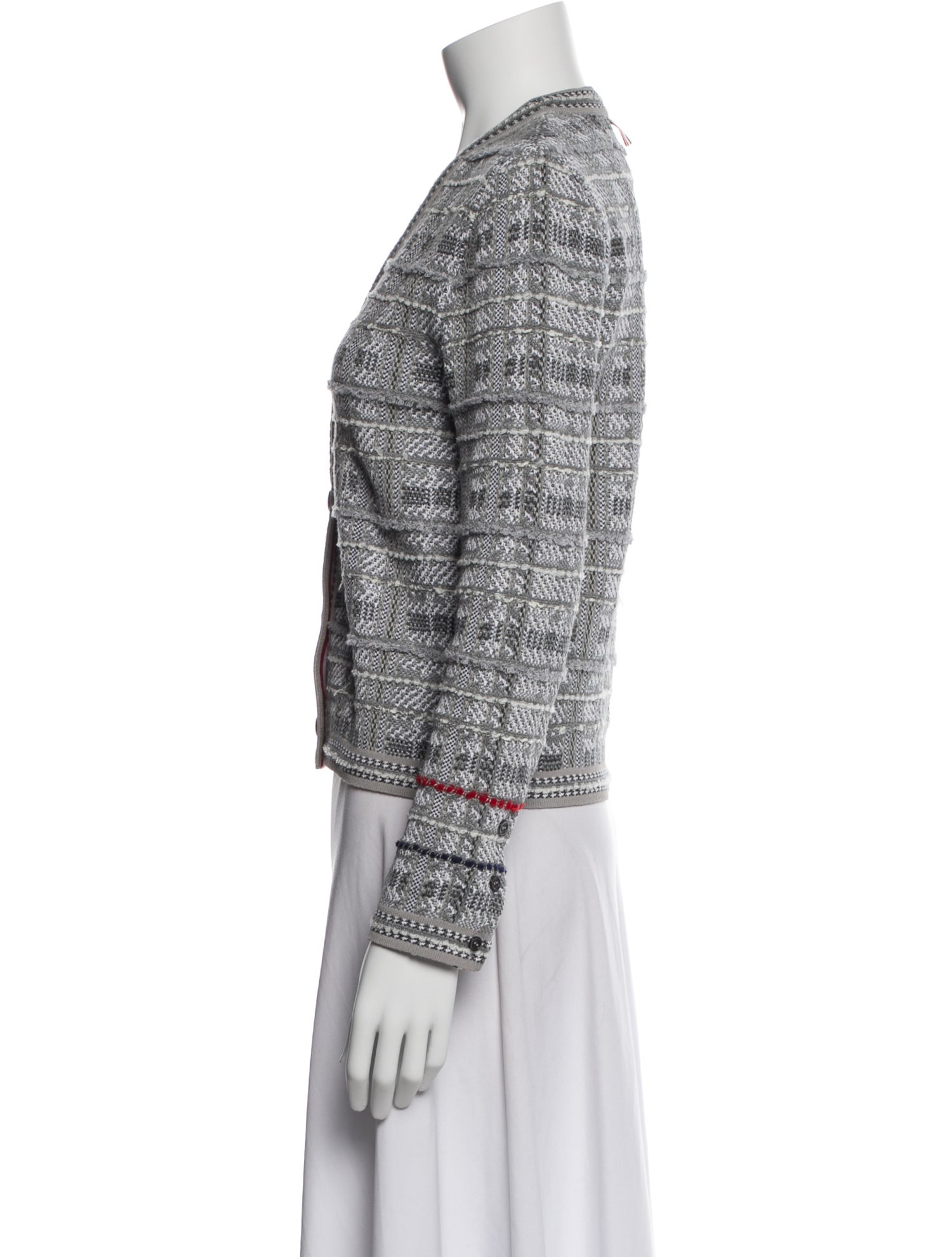 Thom Browne Tweed Pattern V-Neck Sweater