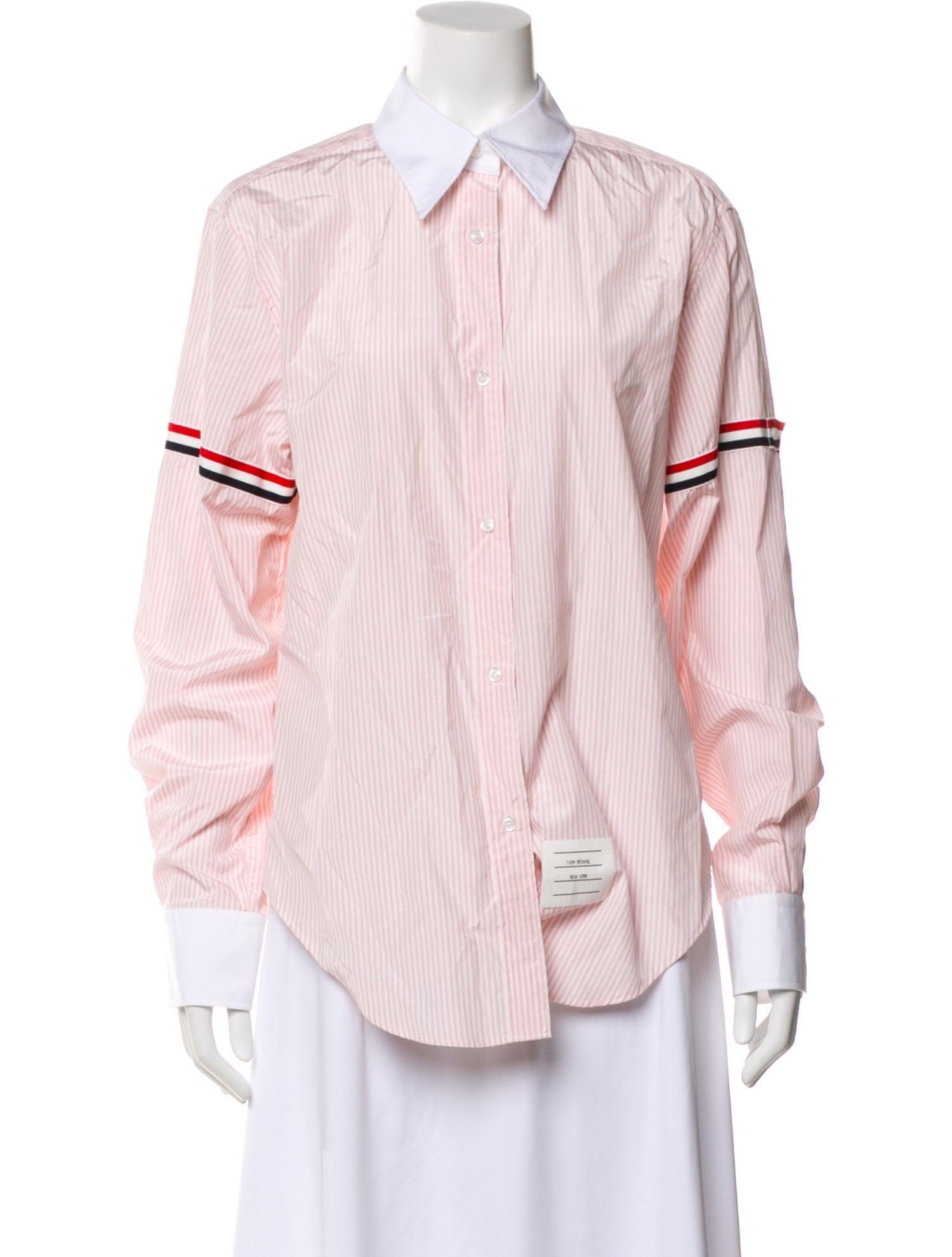 Thom Browne Silk Striped Button-Up Top
