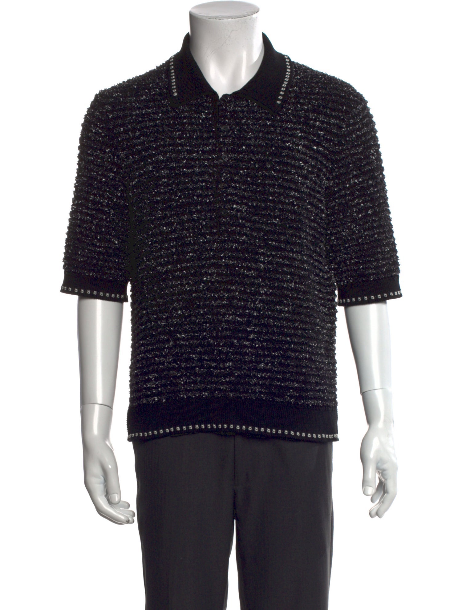 Thom Browne Tweed Pattern Collar Polo Shirt