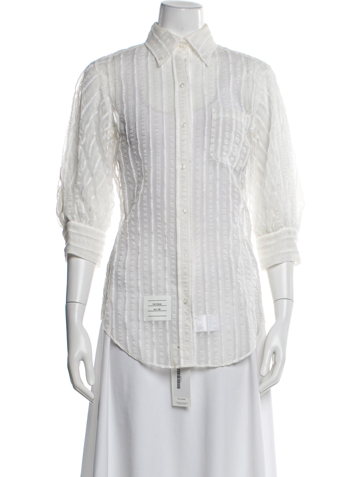 Thom Browne Striped Three-Quarter Sleeve Blouse