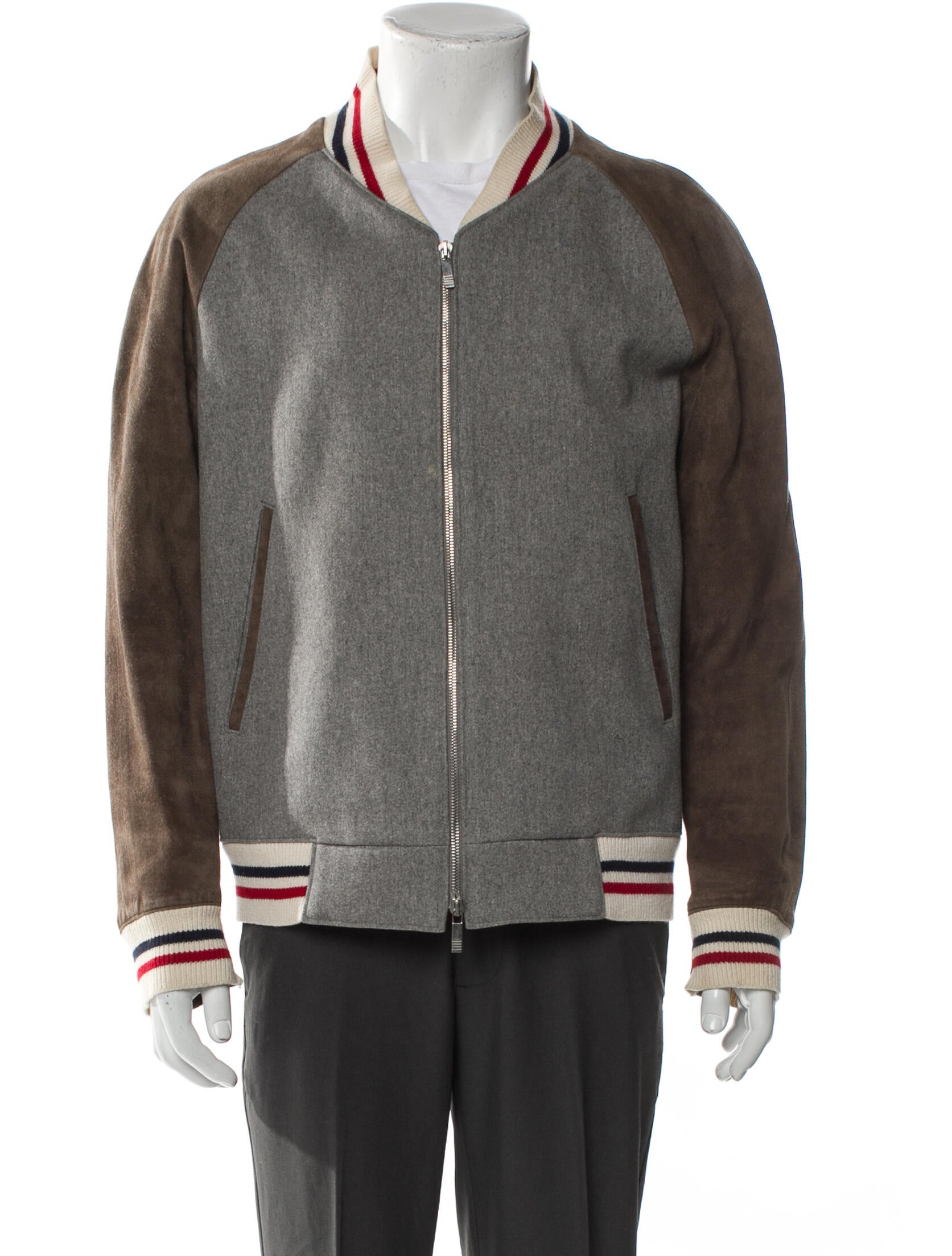 Thom Browne Suede Paneled Calfskin Bomber Jacket