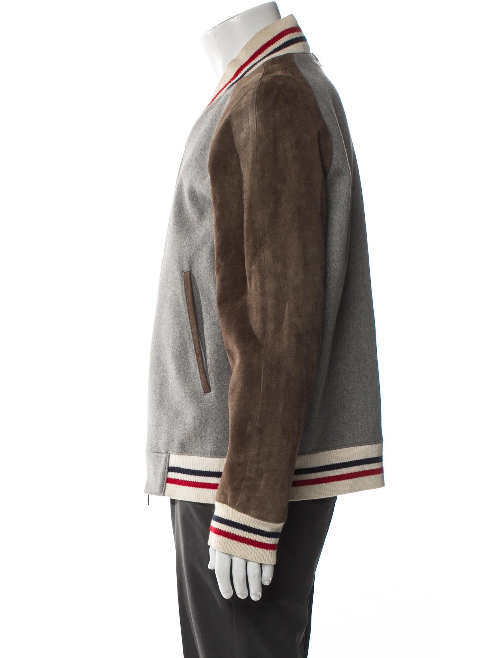 Thom Browne Suede Paneled Calfskin Bomber Jacket