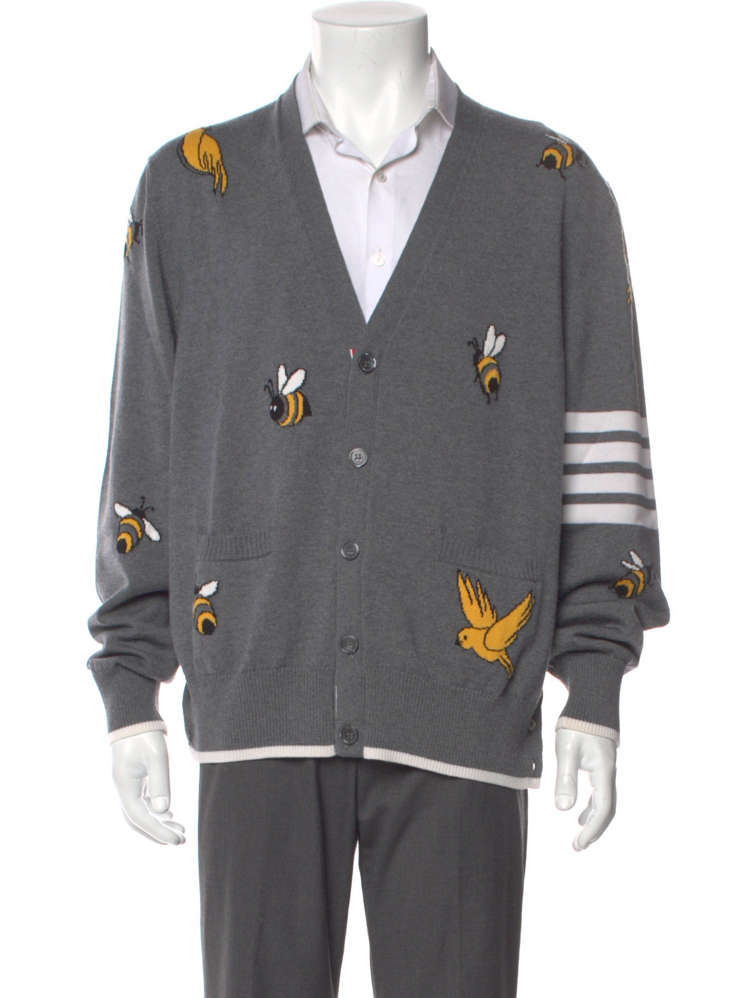 Thom Browne Bee Accent 4 Bar Stripe Cardigan