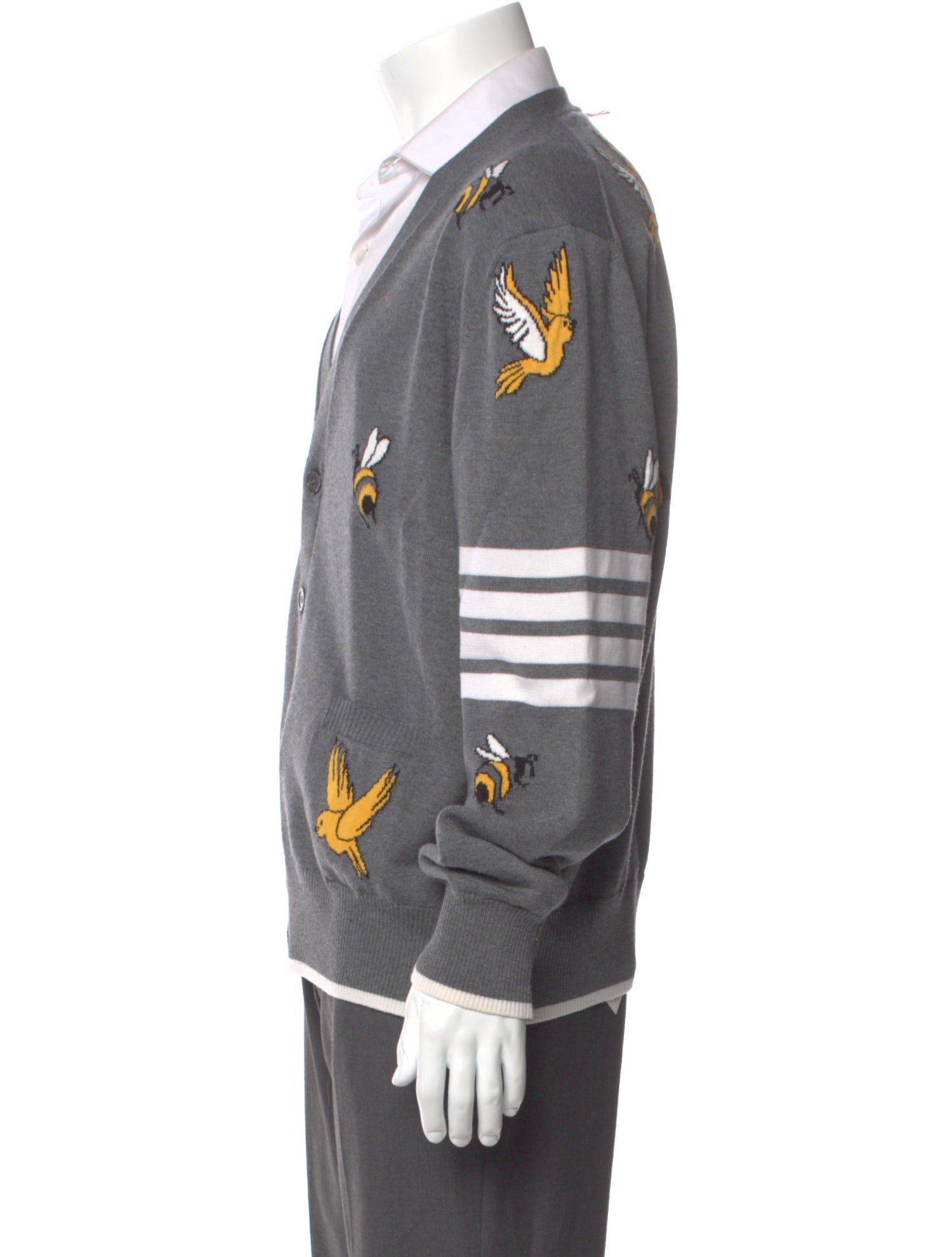 Thom Browne Bee Accent 4 Bar Stripe Cardigan