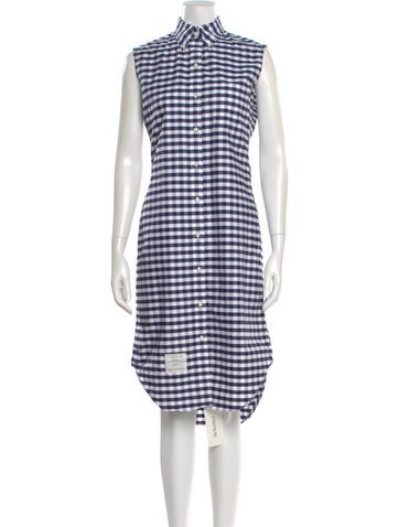 Pre-owned Thom Browne Plaid Print Midi Length Dress In Blue