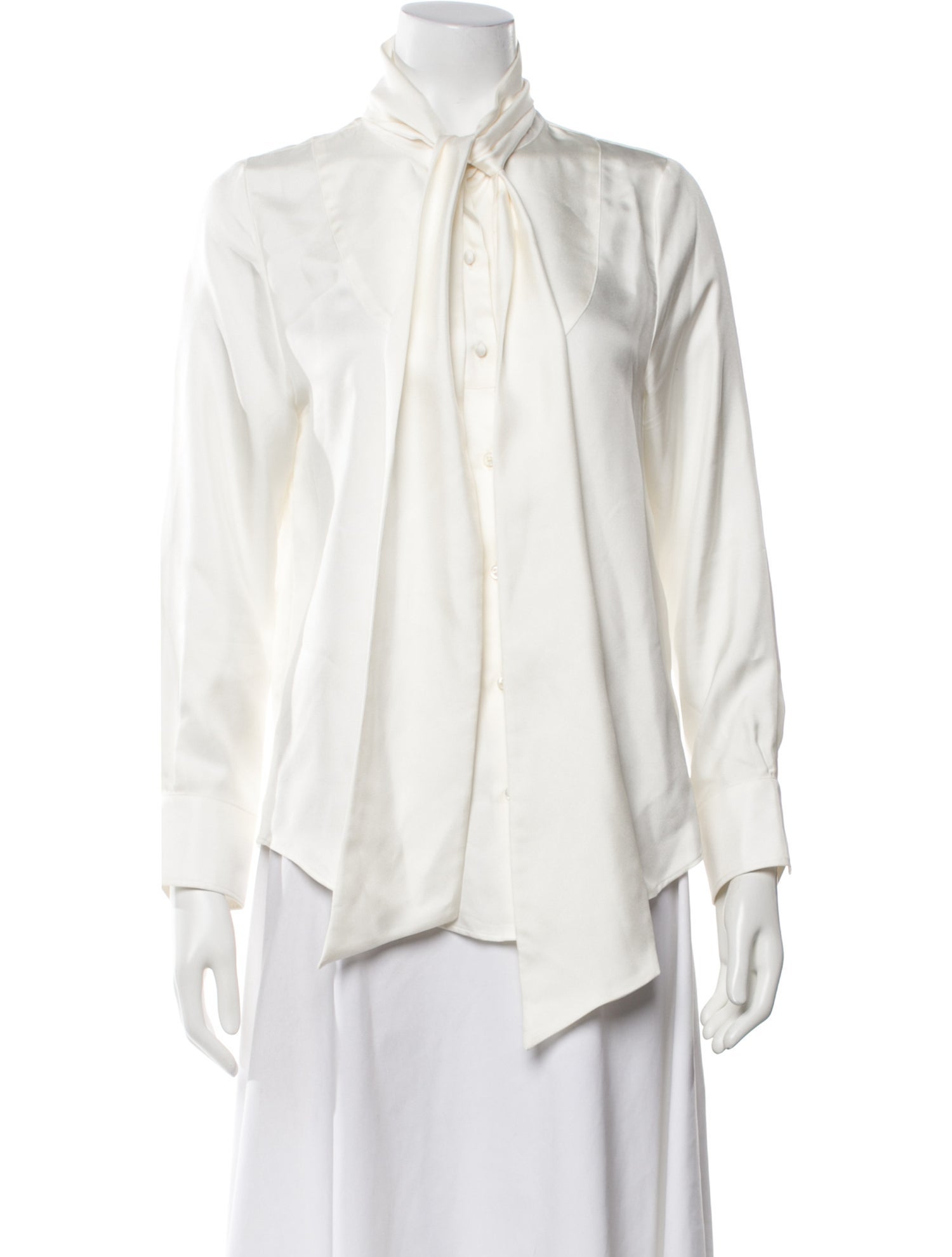 Thom Browne Silk Tie Neck Blouse