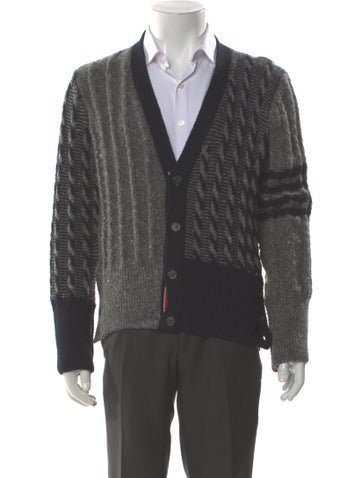 Pre-owned Thom Browne 4-bar Wool Cardigan In Gray