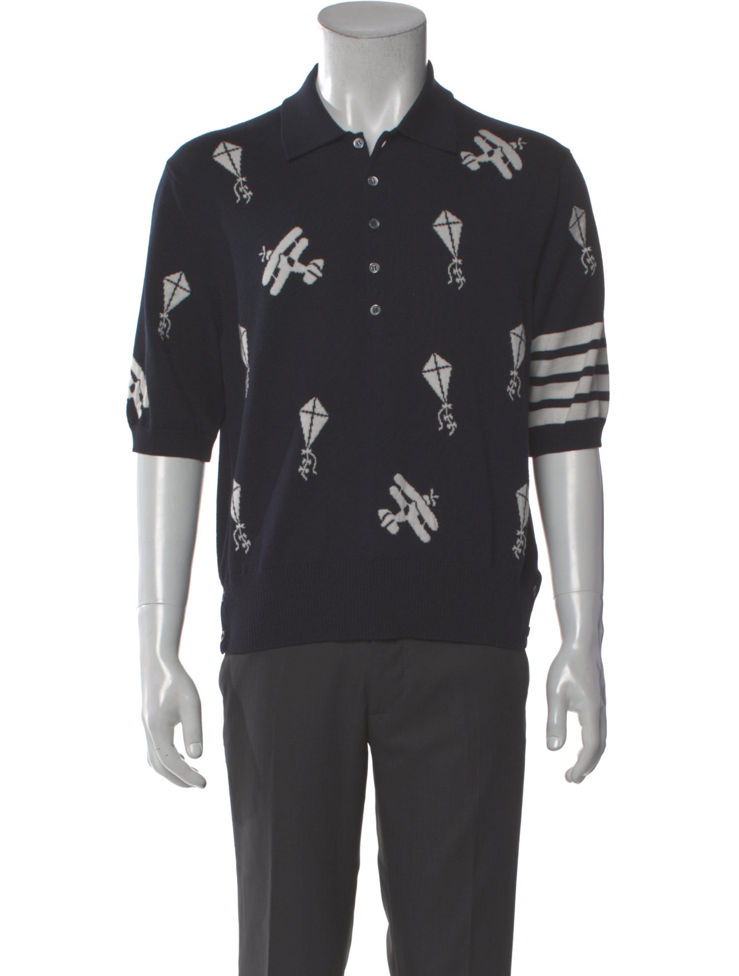 Thom Browne 4 Bar Stripe Merino Wool Polo Shirt