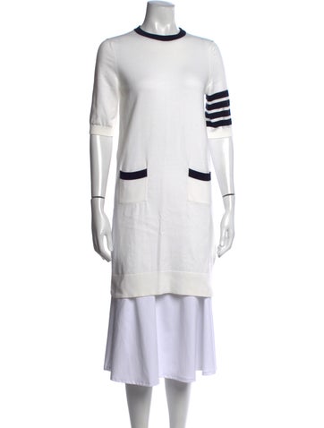 Pre-owned Thom Browne Striped Midi Length Dress In White