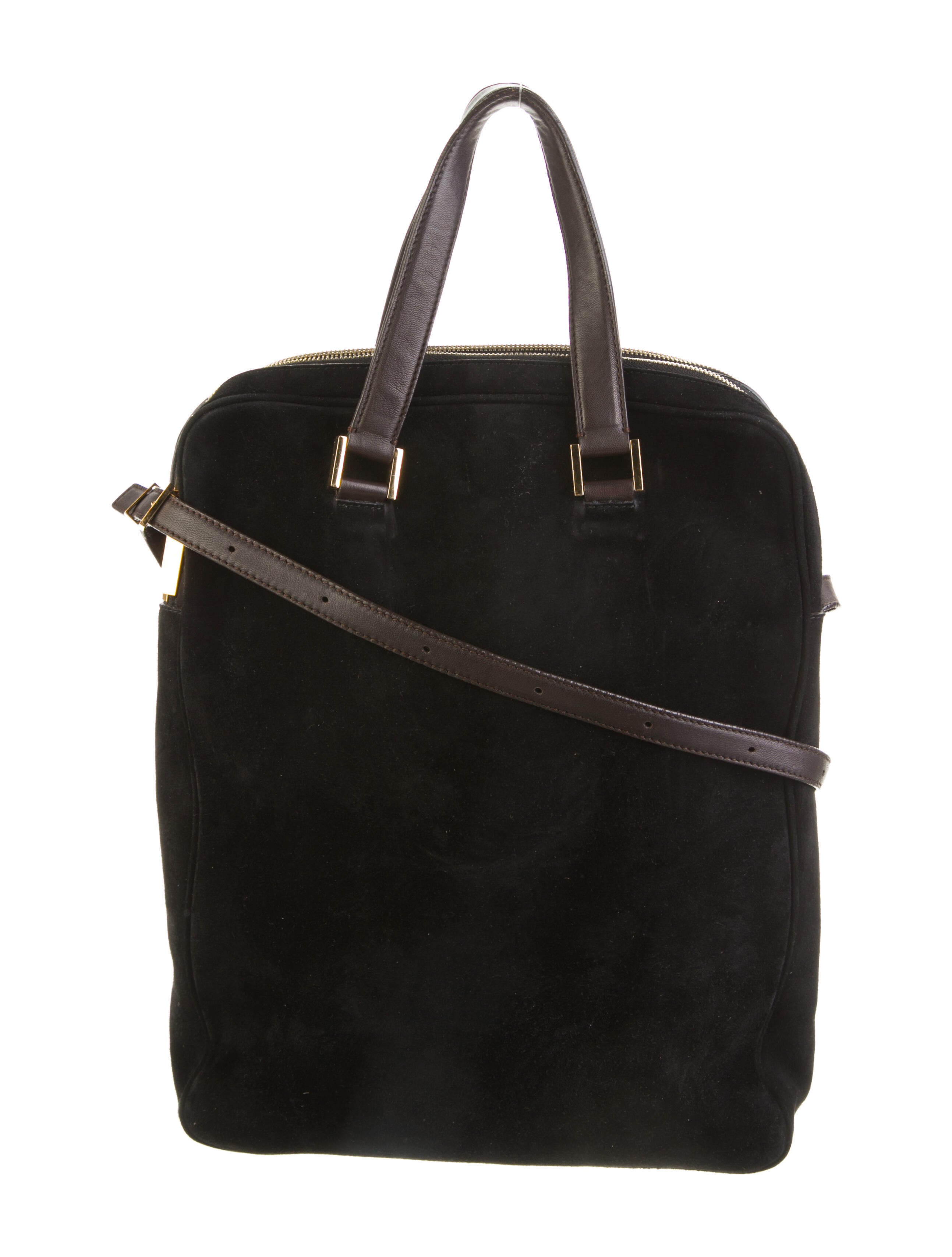 The Row LeatherTrimmed Suede Shoulder Bag Black Shoulder Bags