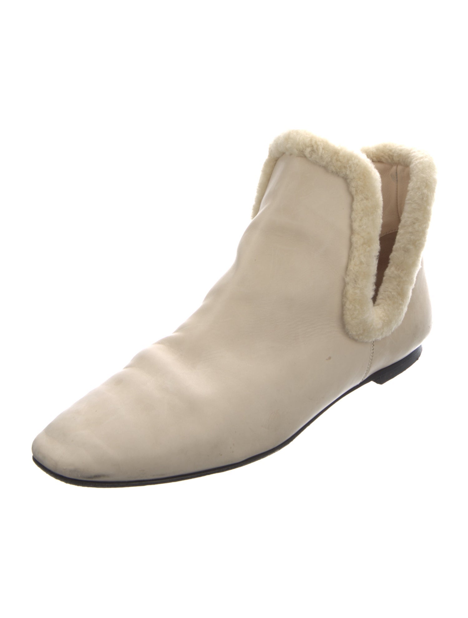 The Row Leather Fur Trim Chelsea Boots