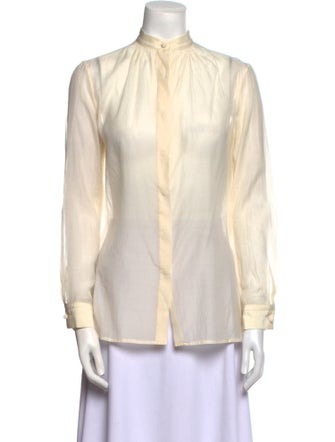 The Row Striped Mock Neck Button-Up Top