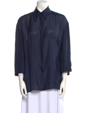 The Row Silk Three-Quarter Sleeve Button-Up Top