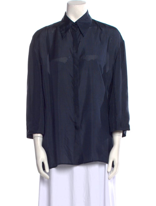 The Row Silk Three-Quarter Sleeve Button-Up Top