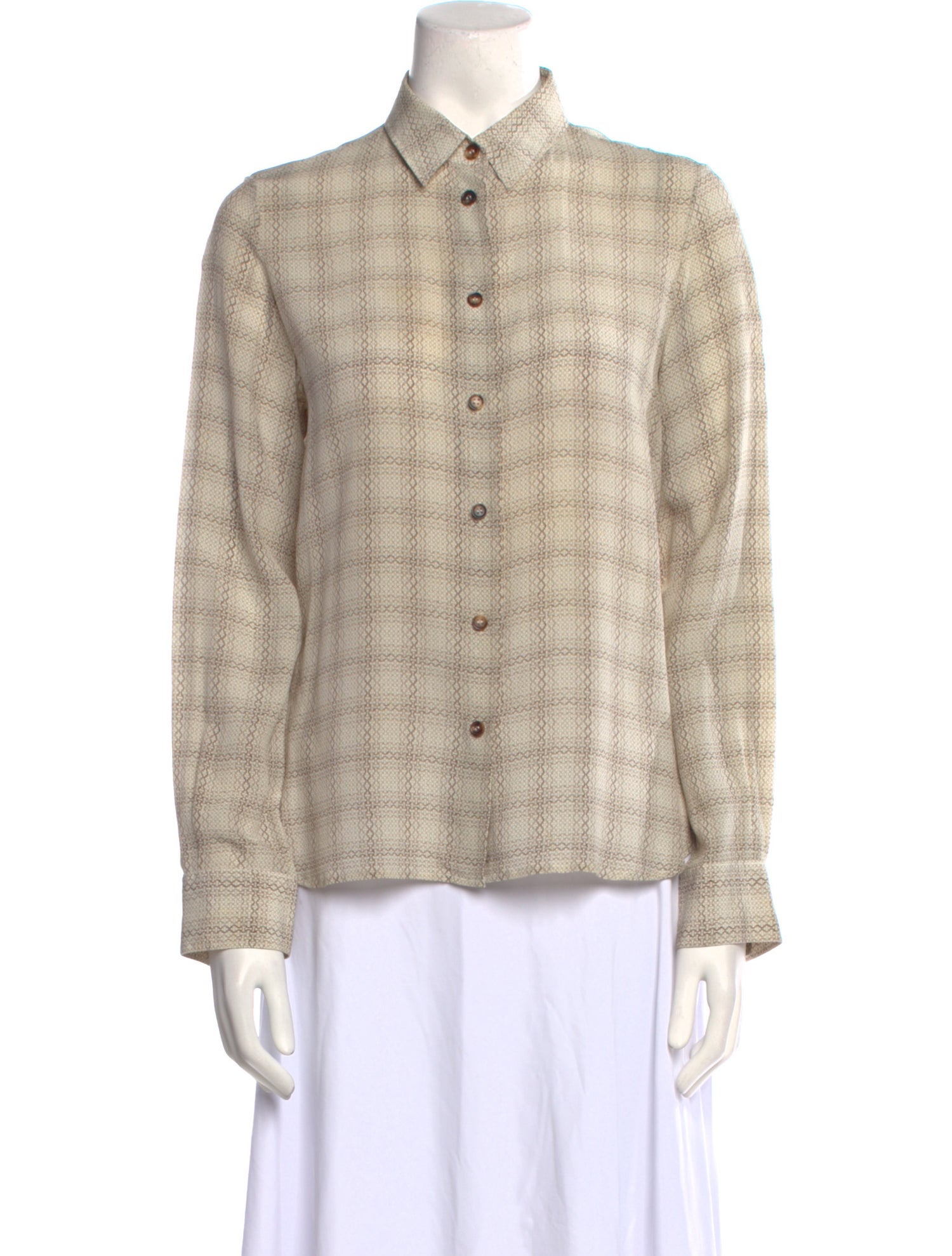 The Row Silk Plaid Print Button-Up Top