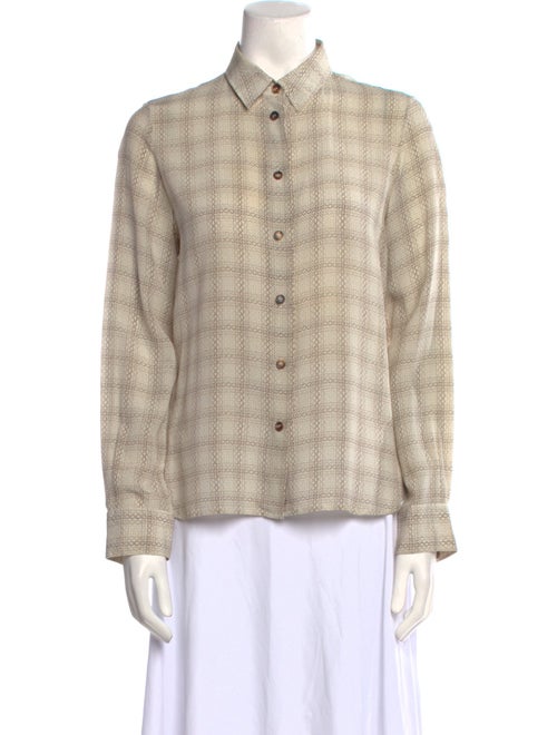 The Row Silk Plaid Print Button-Up Top