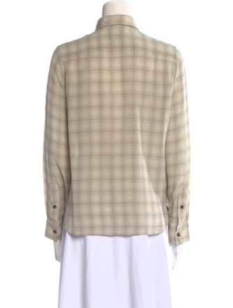 The Row Silk Plaid Print Button-Up Top