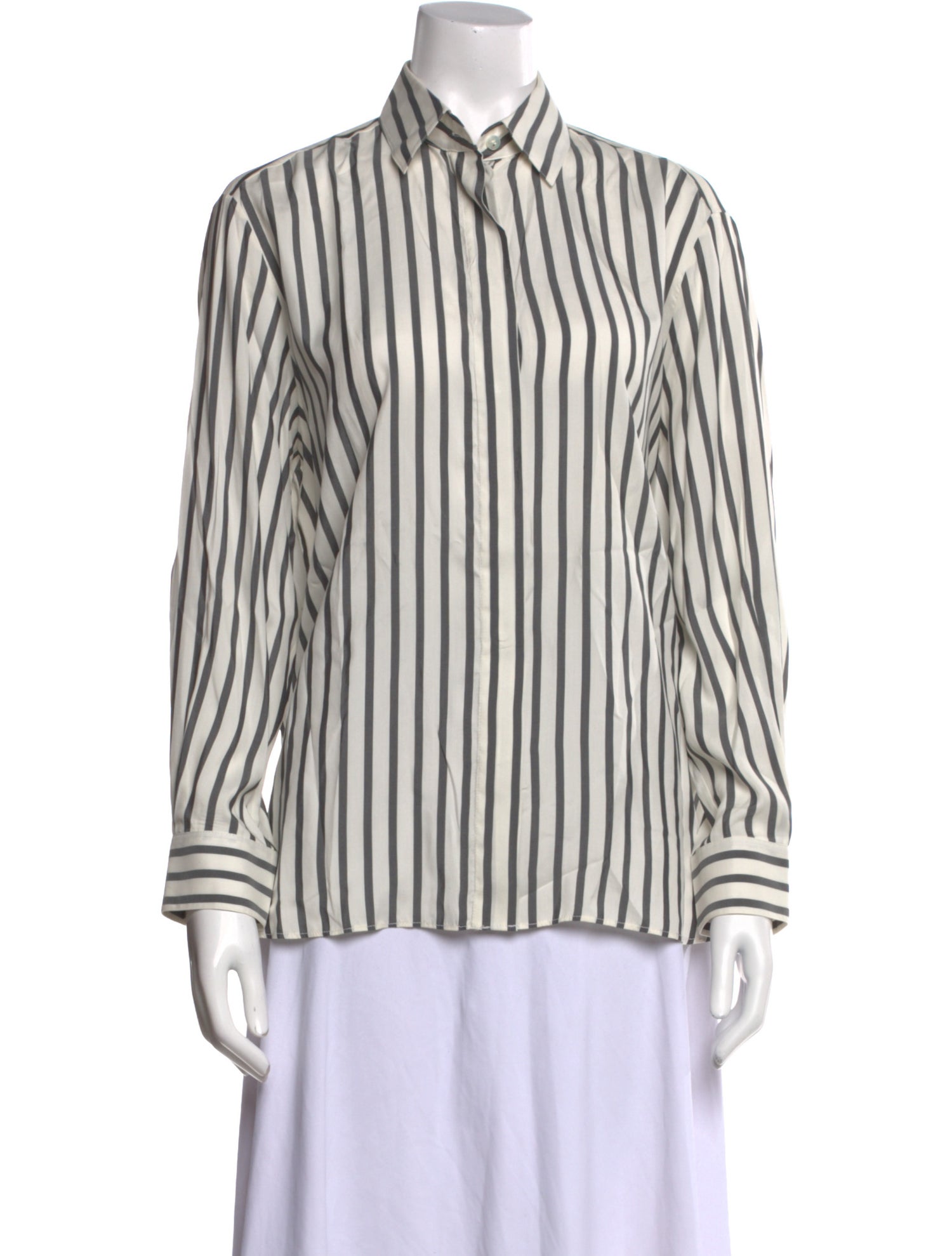 The Row Silk Striped Button-Up Top