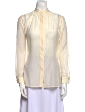 The Row Striped Mock Neck Button-Up Top